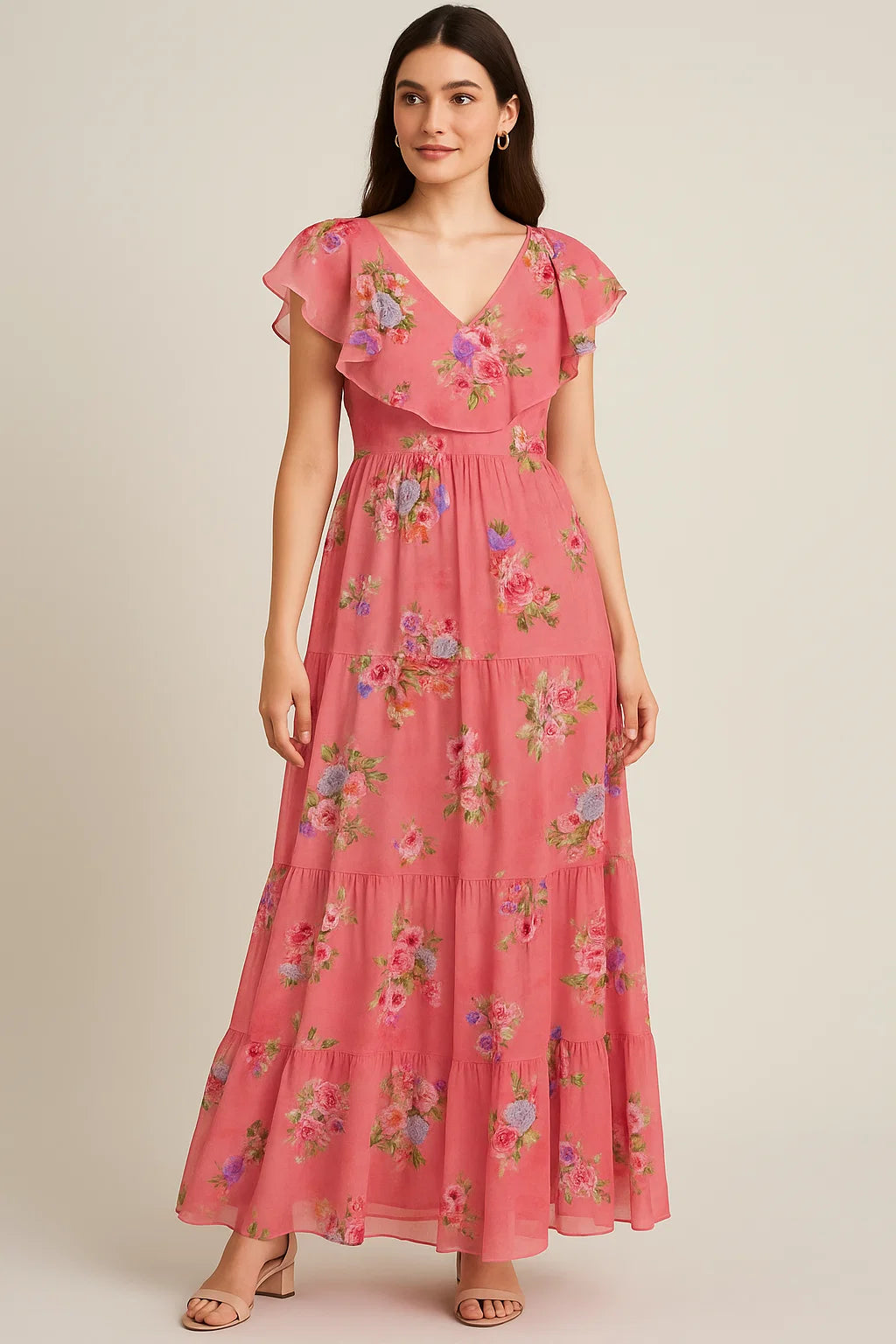 Dusky Pink With Zinnia Flower Digital Printed Fabric - Cotton