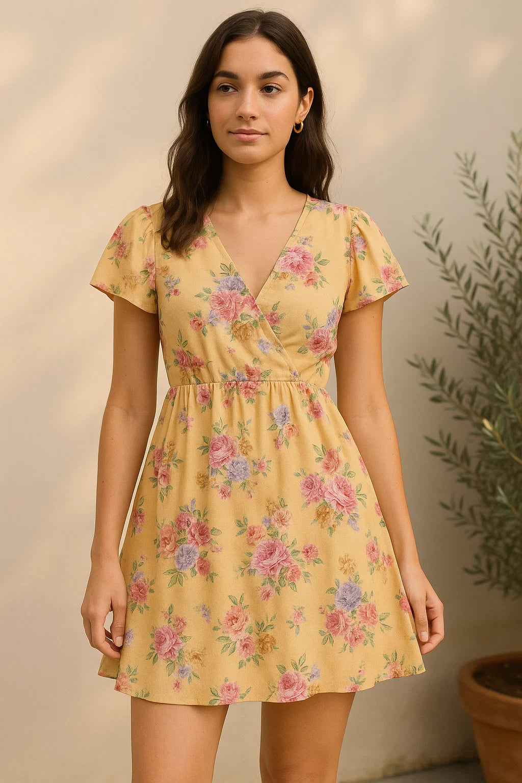 Apricot Light Watercolour Flower Digital Printed Fabric - Cotton