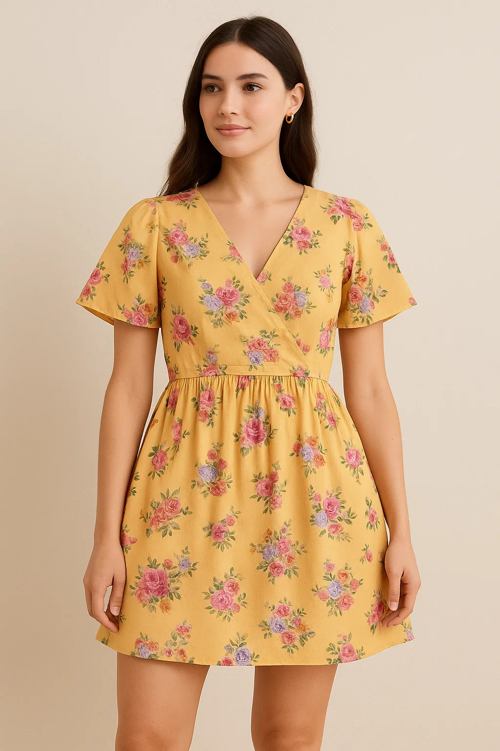 Apricot Light Watercolour Flower Digital Printed Fabric - Cotton