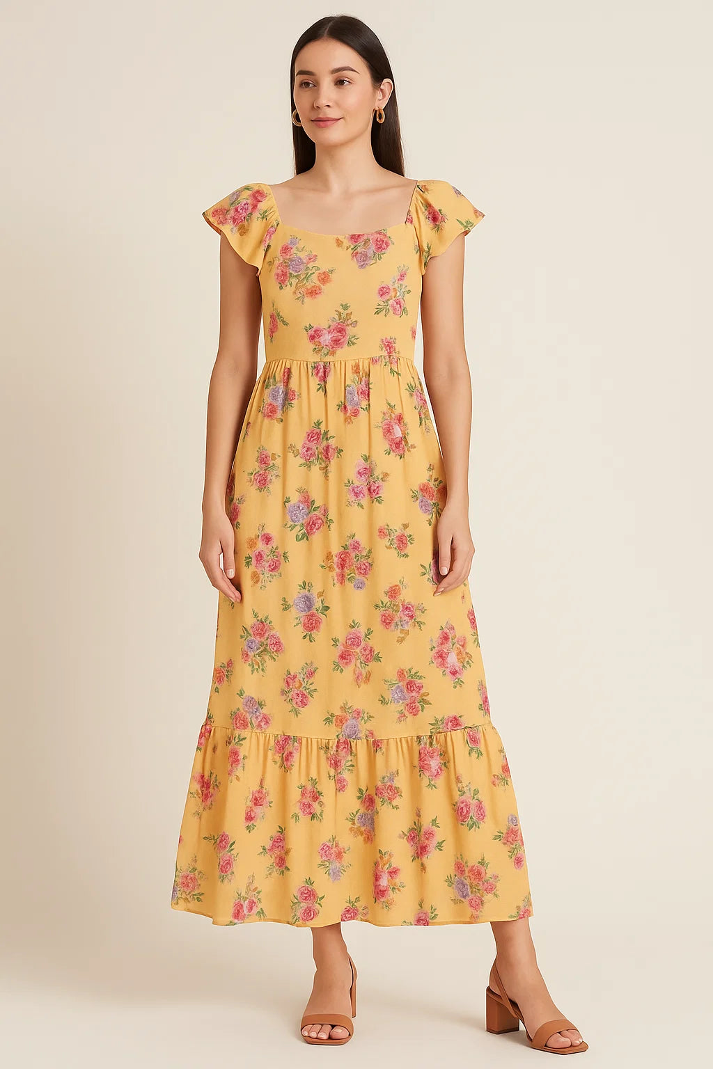 Apricot Light Watercolour Flower Digital Printed Fabric - Cotton