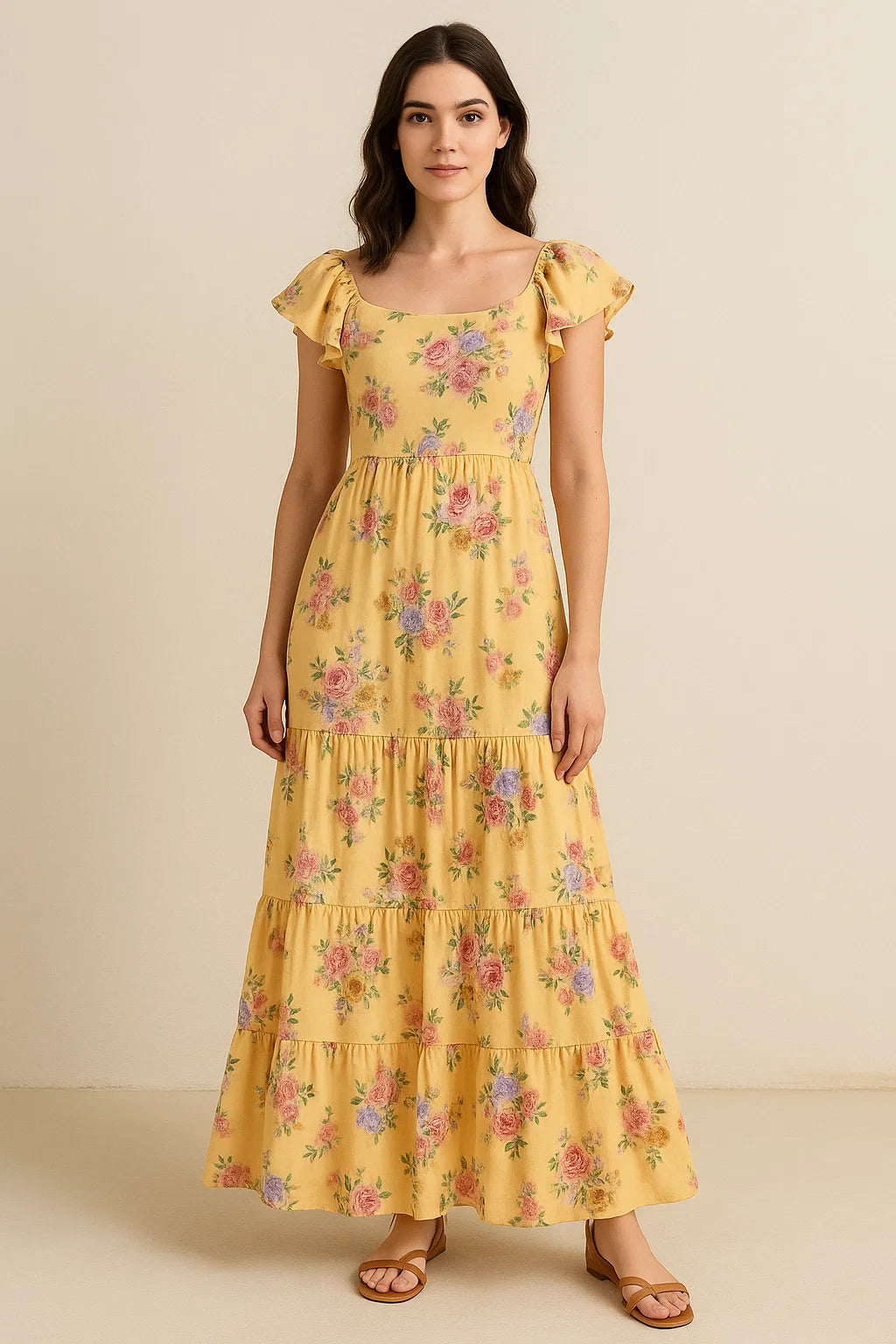 Apricot Light Watercolour Flower Digital Printed Fabric - Cotton