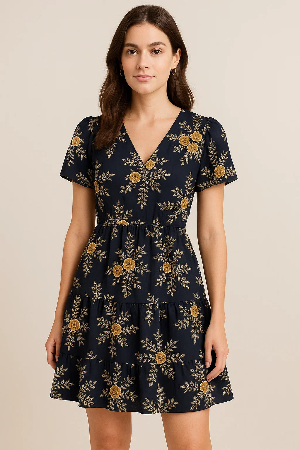 Embroidery Flower And Buds Digital Printed Fabric - Cotton