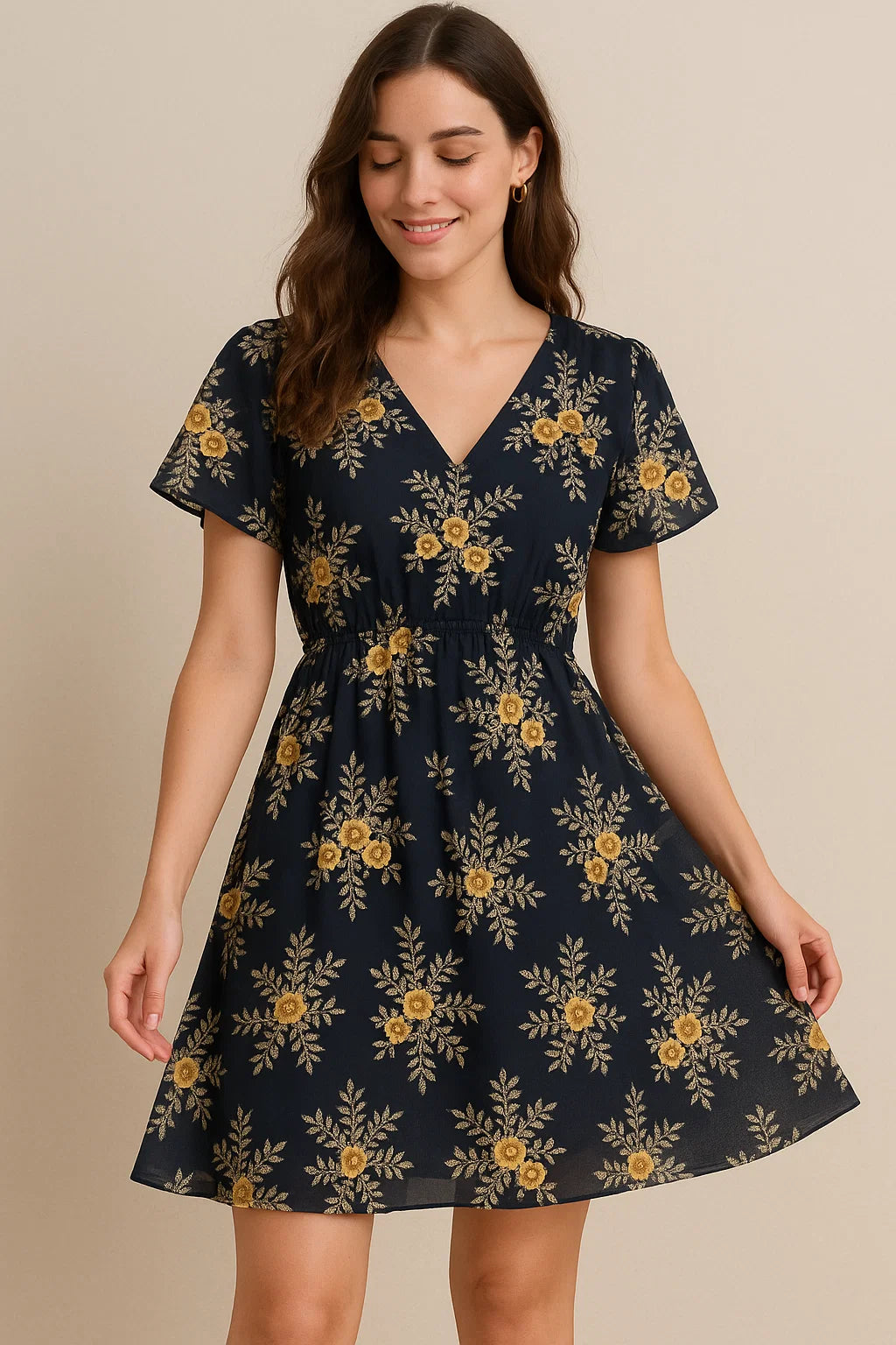 Embroidery Flower And Buds Digital Printed Fabric - Cotton