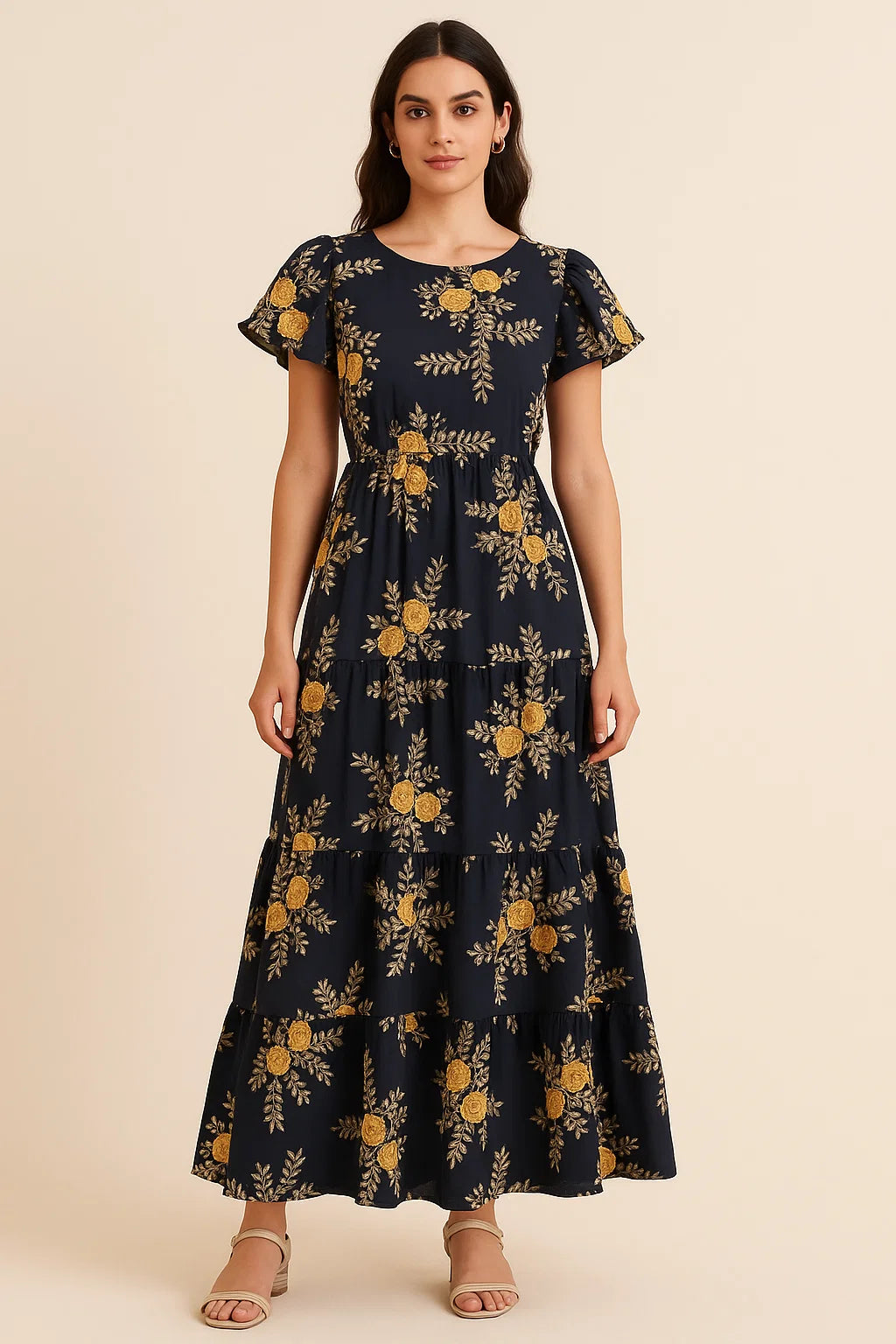 Embroidery Flower And Buds Digital Printed Fabric - Cotton