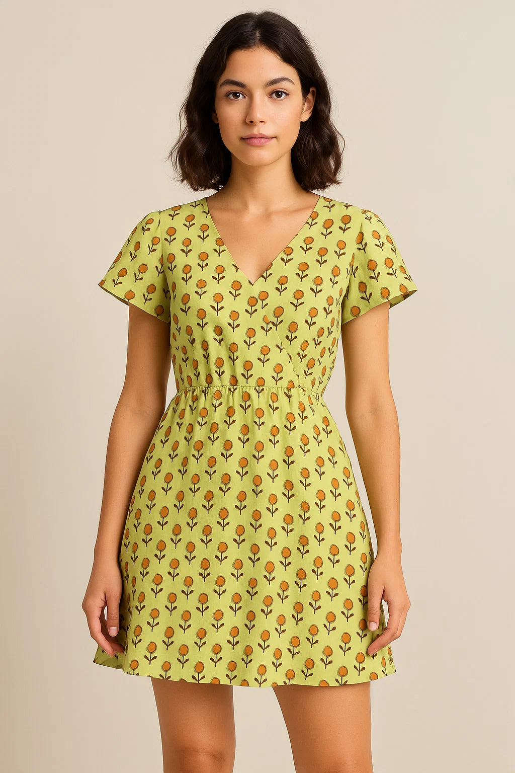 Tiny Golden Flower With Deco Colour Digital Printed Fabric - Cotton