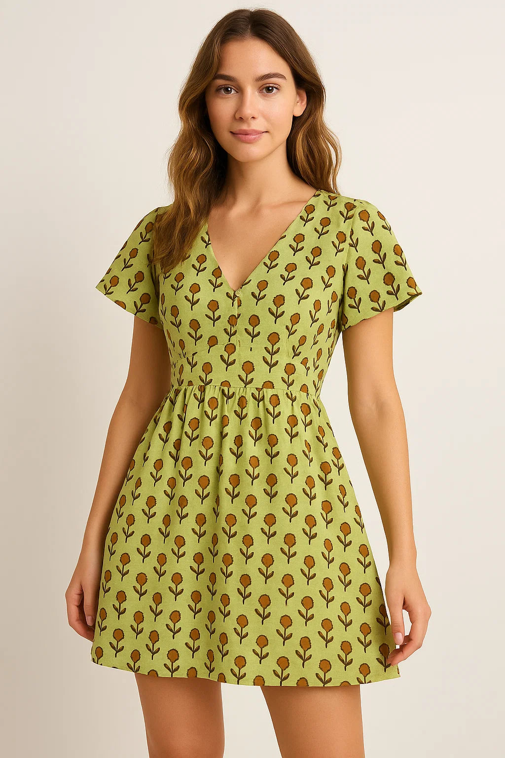 Tiny Golden Flower With Deco Colour Digital Printed Fabric - Cotton