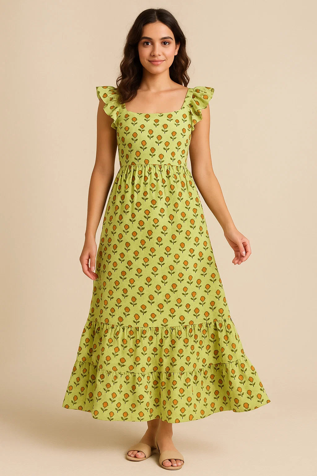 Tiny Golden Flower With Deco Colour Digital Printed Fabric - Cotton