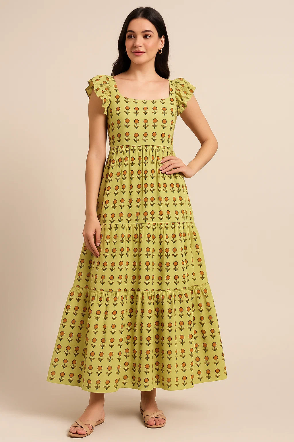 Tiny Golden Flower With Deco Colour Digital Printed Fabric - Cotton