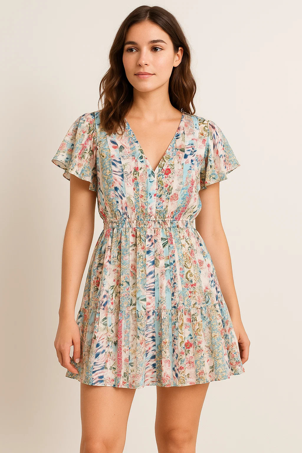 Watercolour Paint Art With Pattern Digital Printed Fabric - Cotton