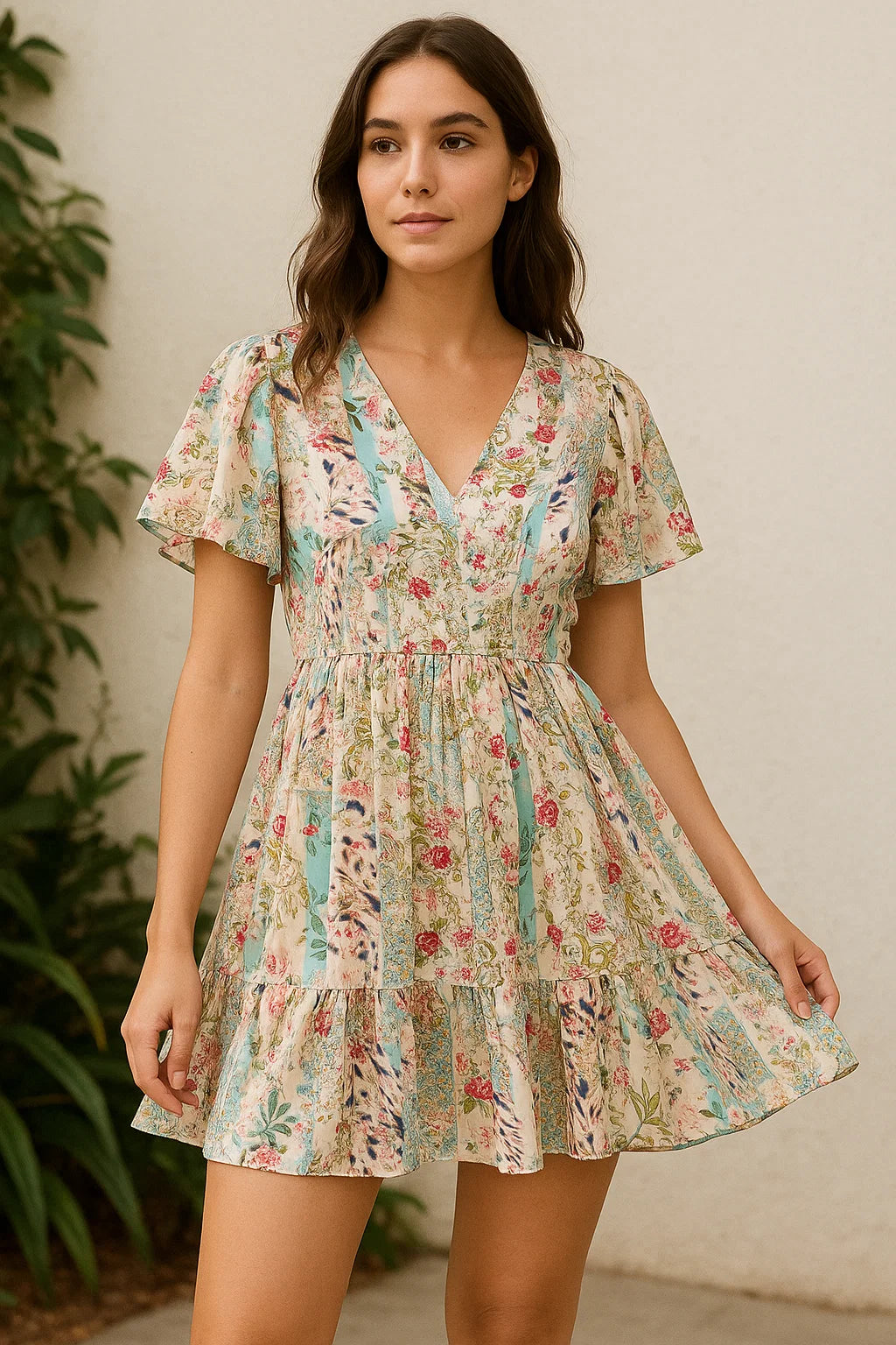 Watercolour Paint Art With Pattern Digital Printed Fabric - Cotton