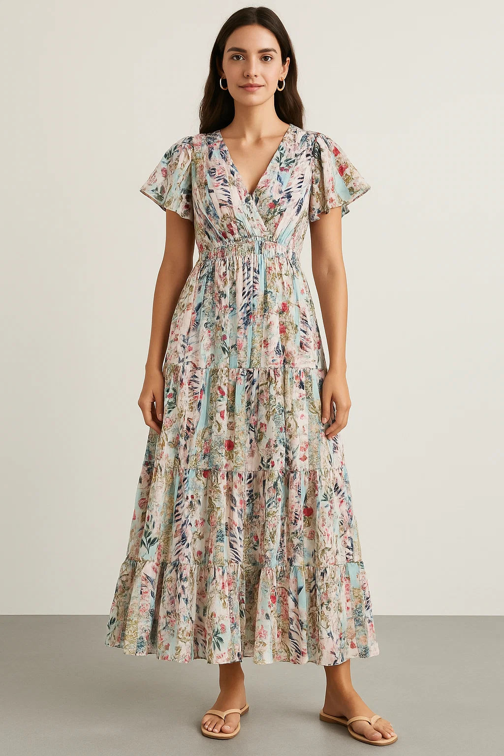 Watercolour Paint Art With Pattern Digital Printed Fabric - Cotton