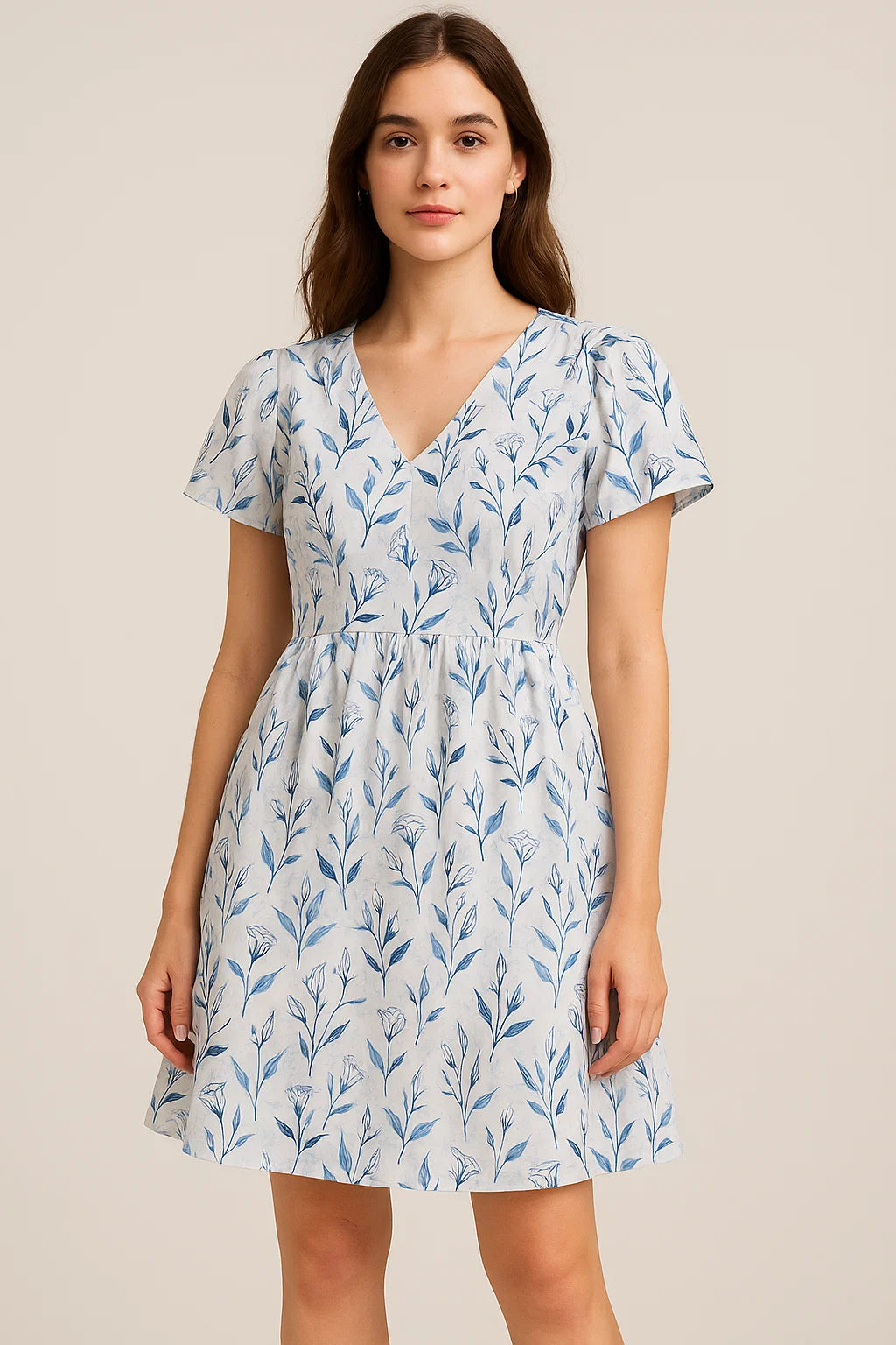 Attractive Blue Bud Water Paint Shadow Digital Printed Fabric - Cotton