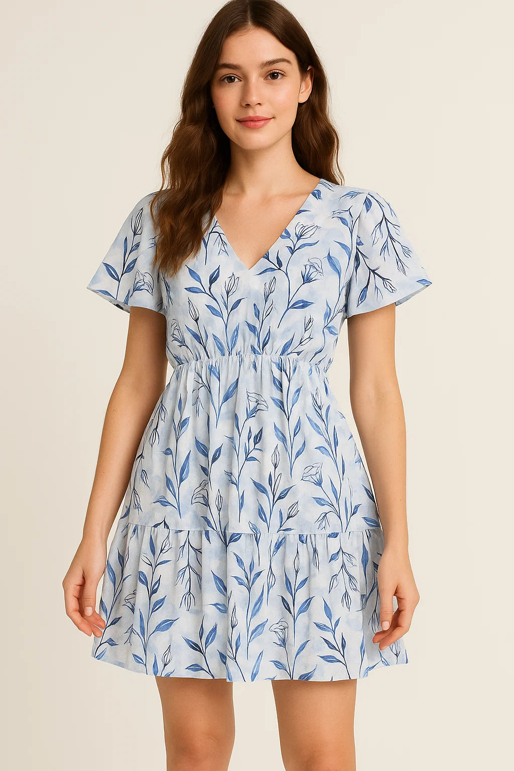 Attractive Blue Bud Water Paint Shadow Digital Printed Fabric - Cotton