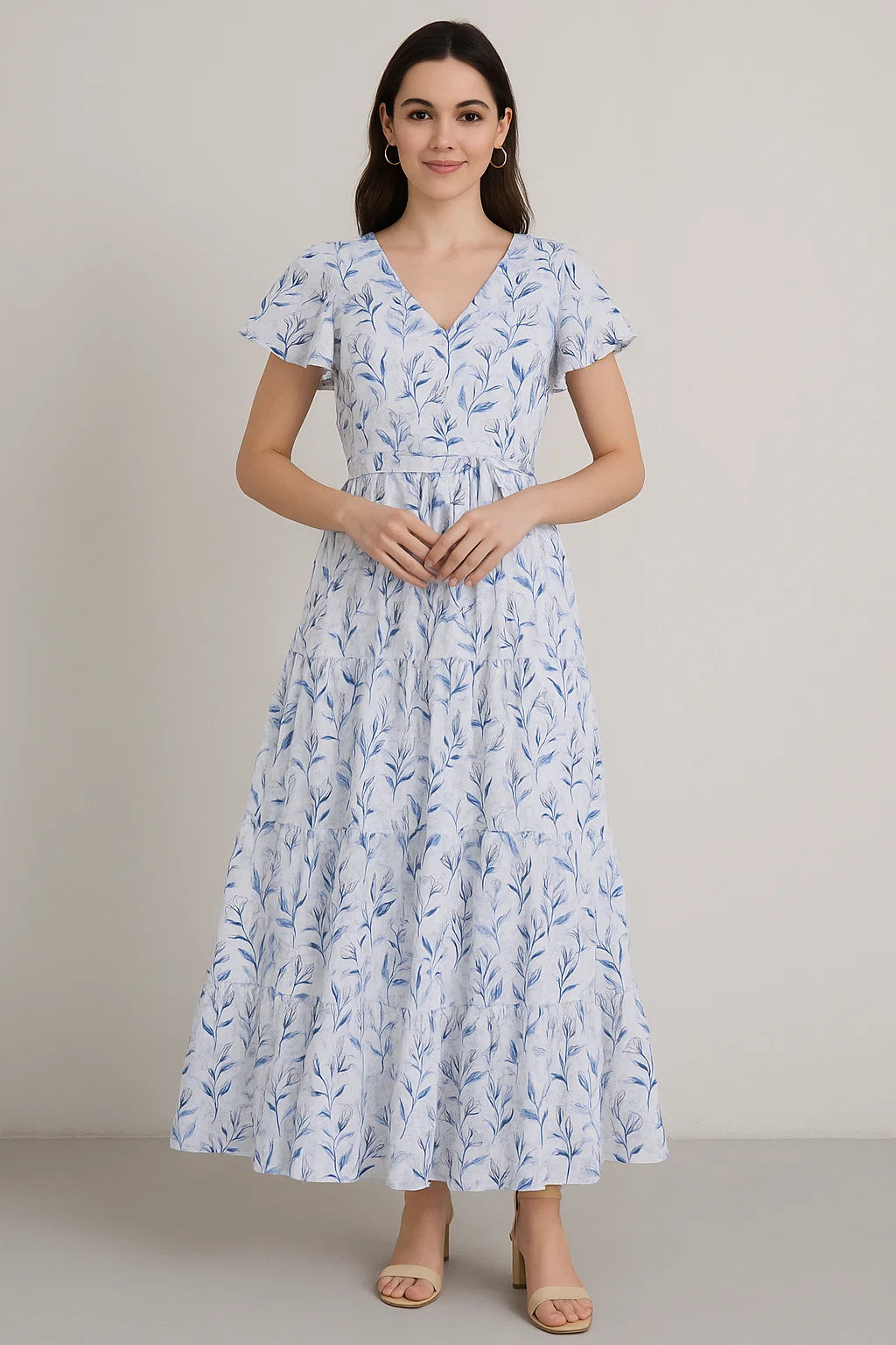 Attractive Blue Bud Water Paint Shadow Digital Printed Fabric - Cotton