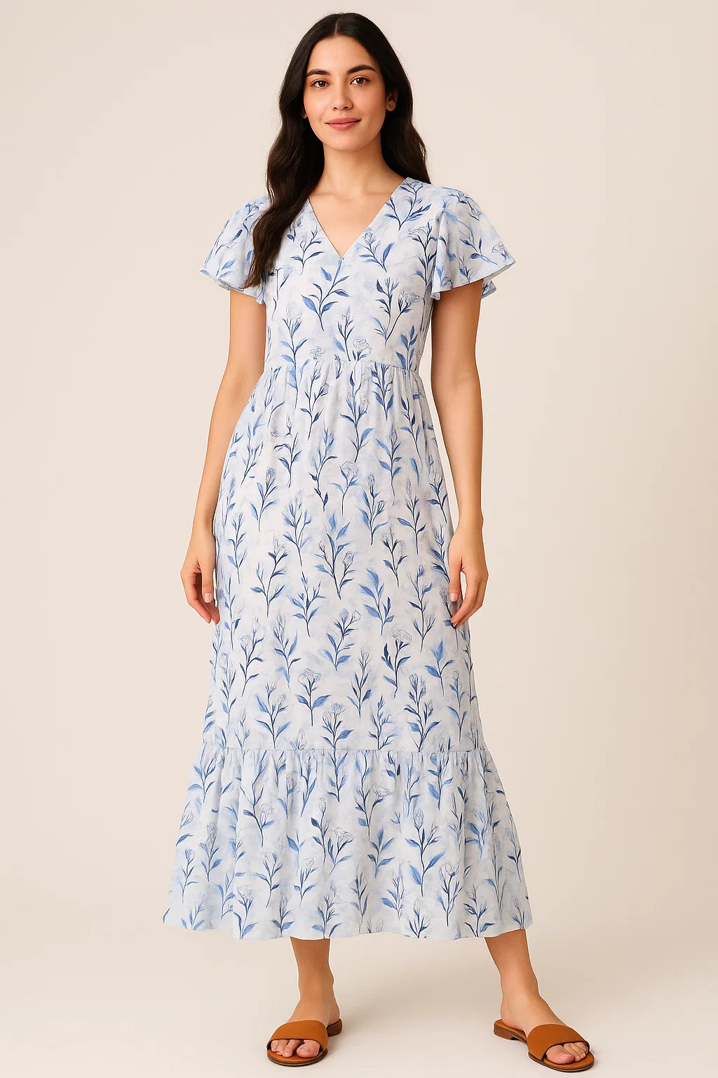 Attractive Blue Bud Water Paint Shadow Digital Printed Fabric - Cotton