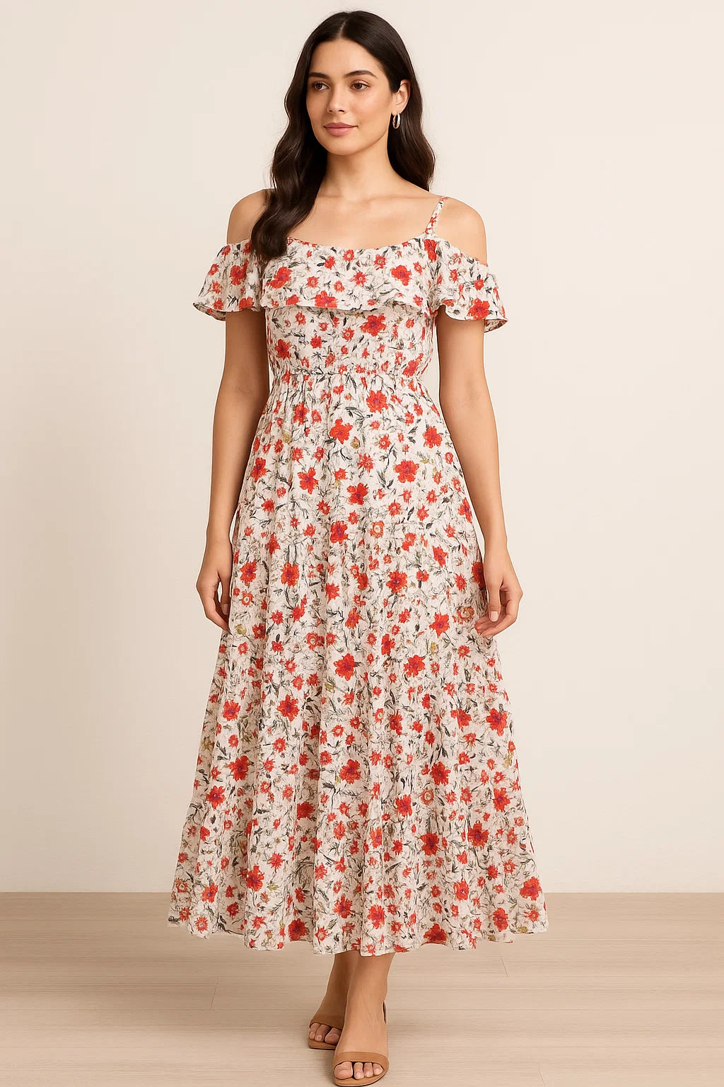 Jungle Wally Of Flower With Humming Bird Digital Printed Fabric - Cotton