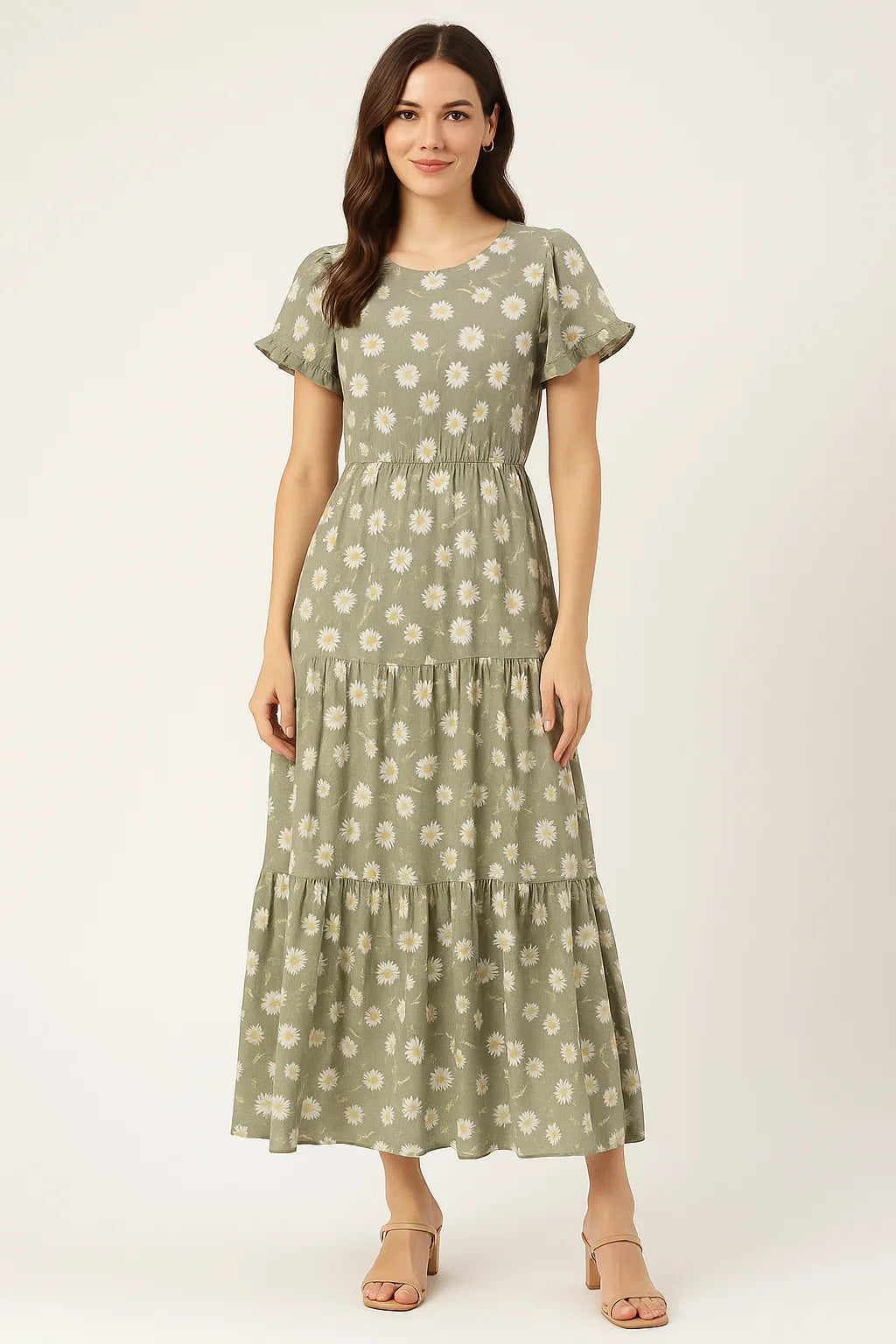 White Aster With Gray Background Digital Printed Fabric - Cotton