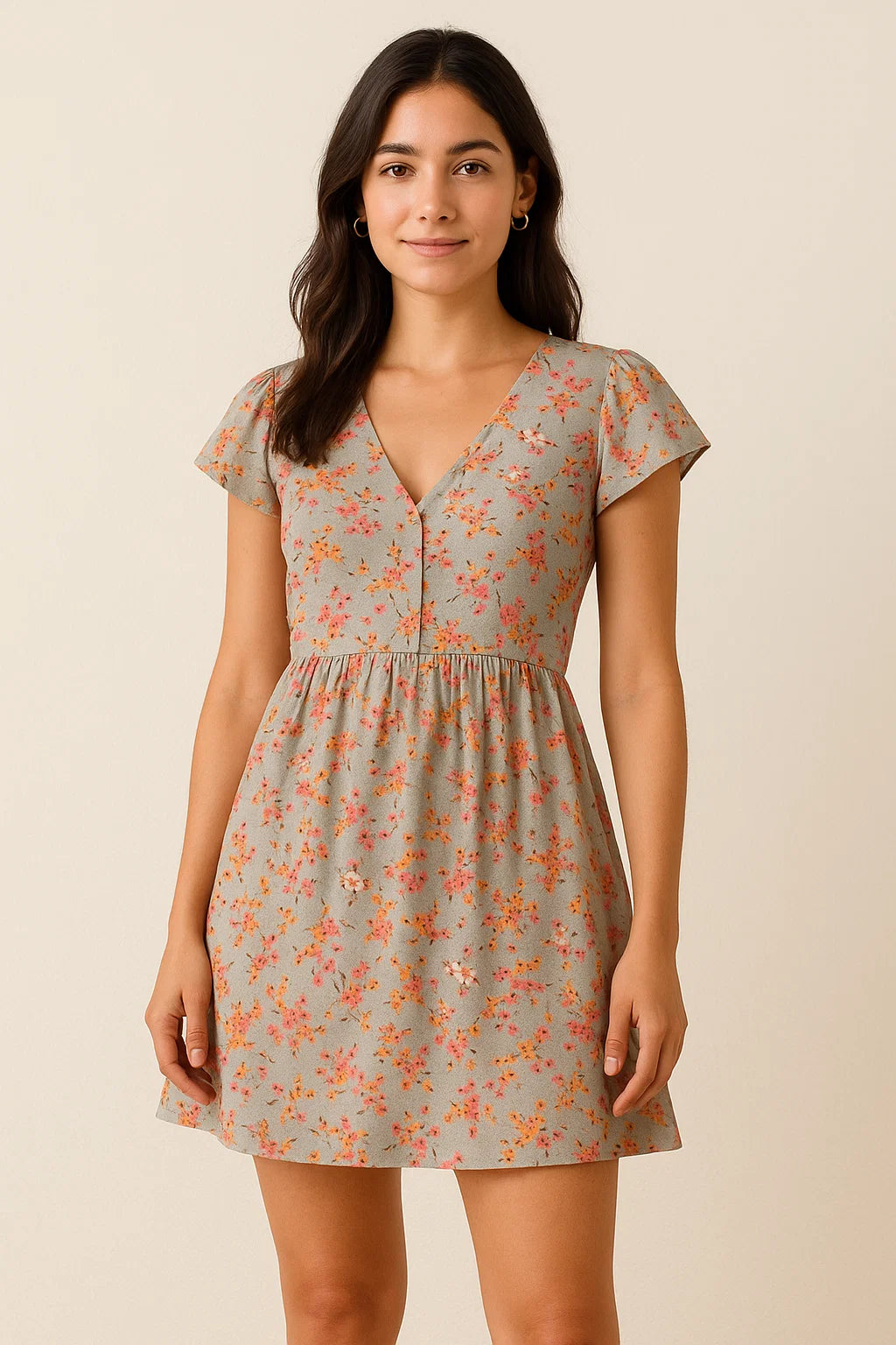 Beautiful Ditsy Gold Sand With Pot Pourri Colour Digital Printed Fabric - Cotton