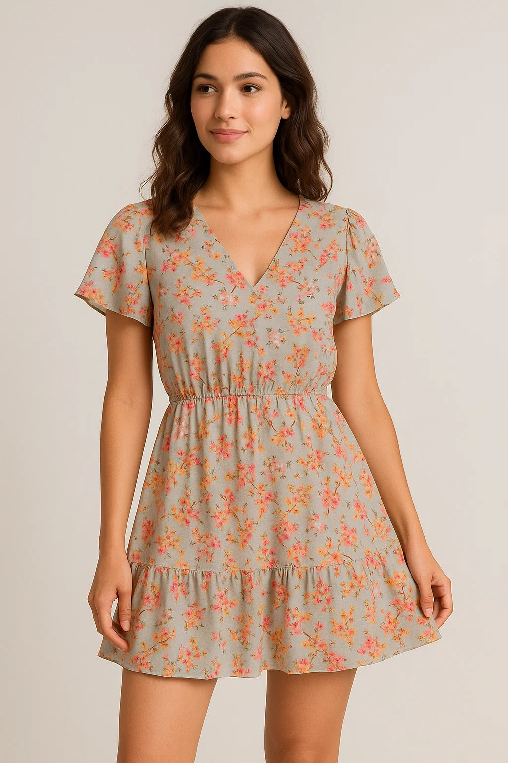 Beautiful Ditsy Gold Sand With Pot Pourri Colour Digital Printed Fabric - Cotton