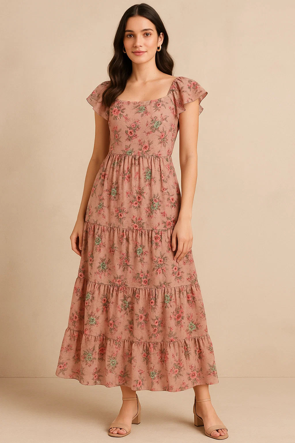 Tiny Sunflower Pista With Mandys Pink Digital Printed Fabric - Cotton