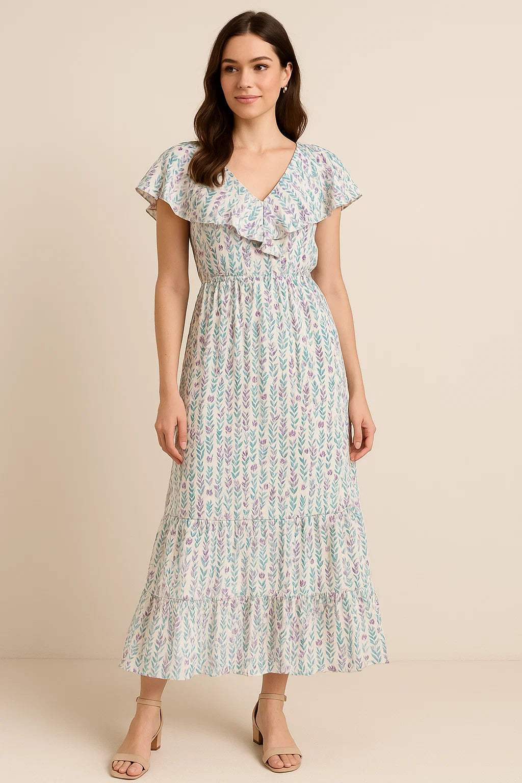 Tiny Multicolour Leaves With Tiny Flower Digital Printed Fabric - Cotton