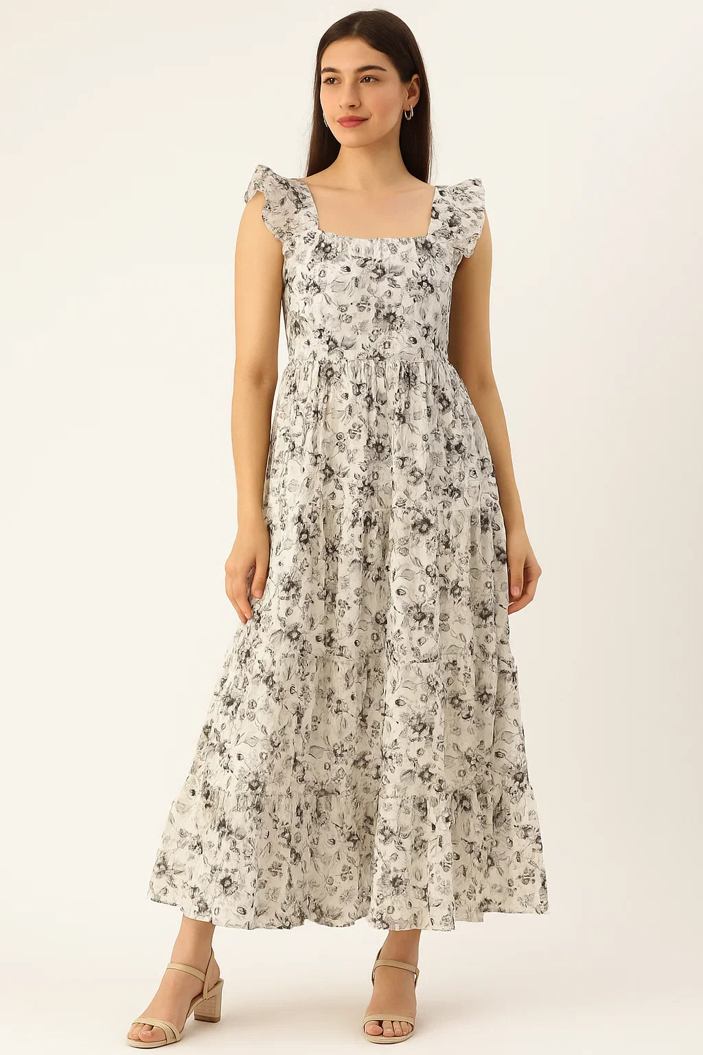 Black And White Orchid Digital Printed Fabric - Cotton