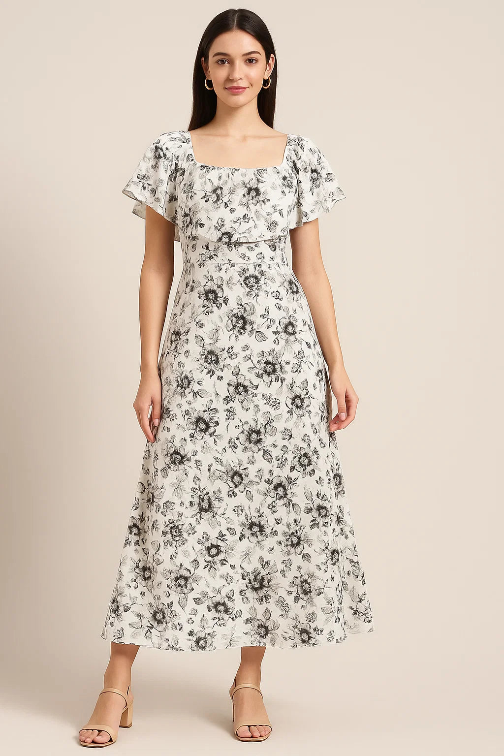 Black And White Orchid Digital Printed Fabric - Cotton