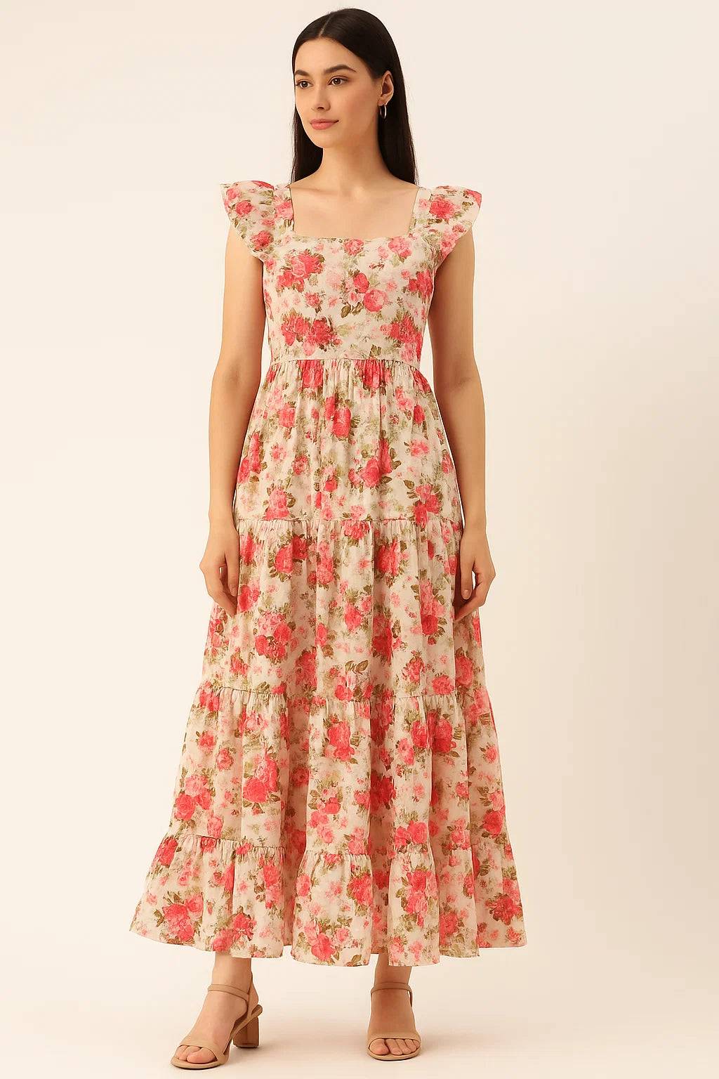 Bunch Of Flower White Orchid Digital Printed Fabric - Cotton