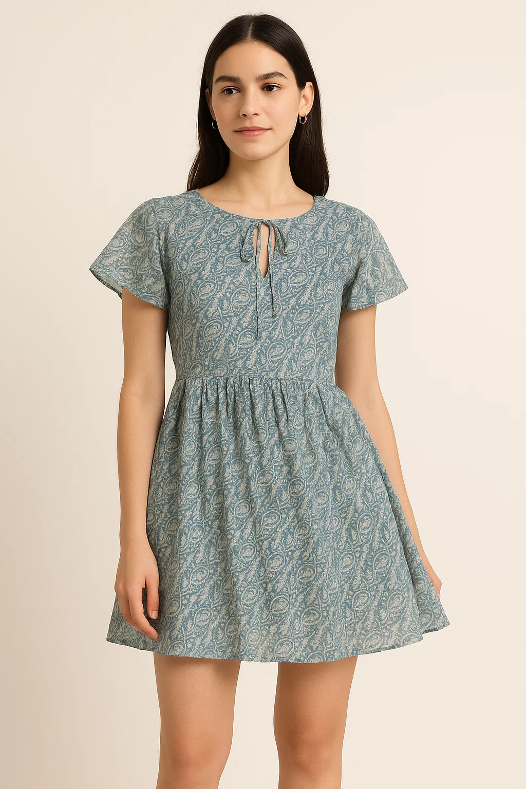 Tiny Branch With Morden Leaves Digital Printed Fabric - Cotton