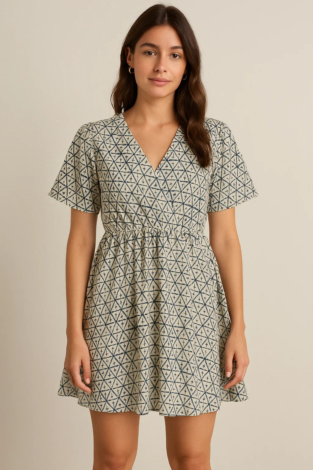 Watercolour Tringle And Square Seamless Pattern Digital Printed Fabric - Cotton