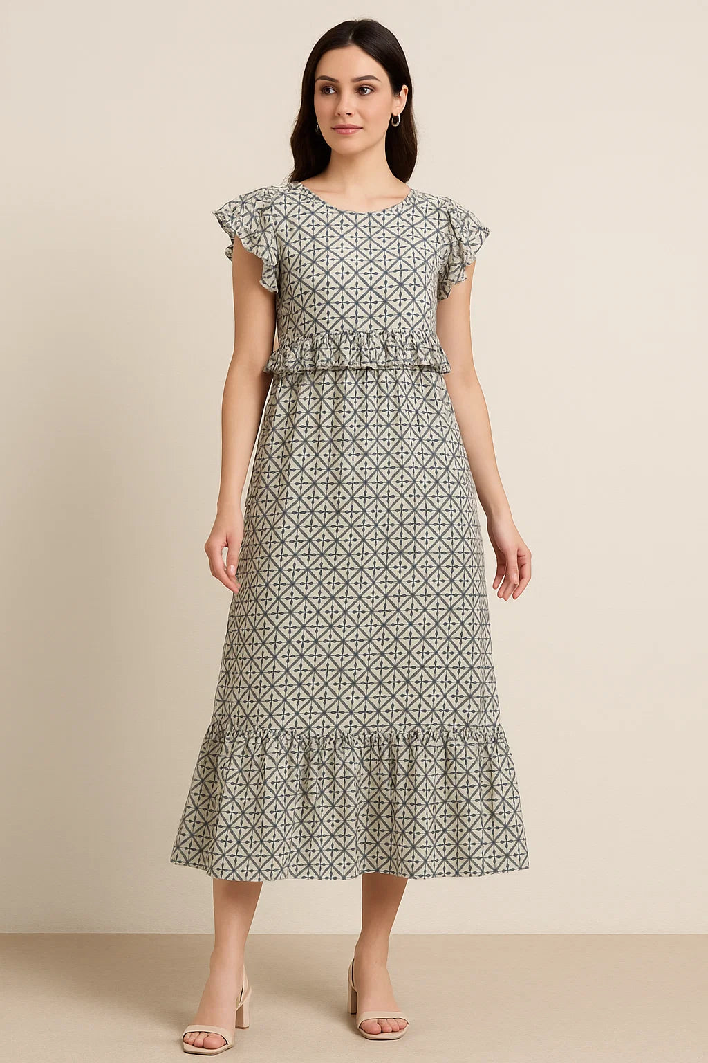 Watercolour Tringle And Square Seamless Pattern Digital Printed Fabric - Cotton