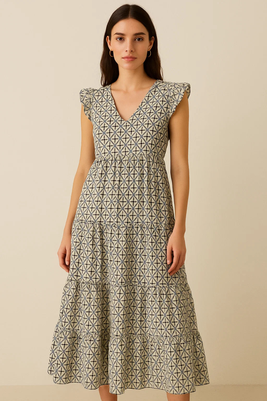 Watercolour Tringle And Square Seamless Pattern Digital Printed Fabric - Cotton