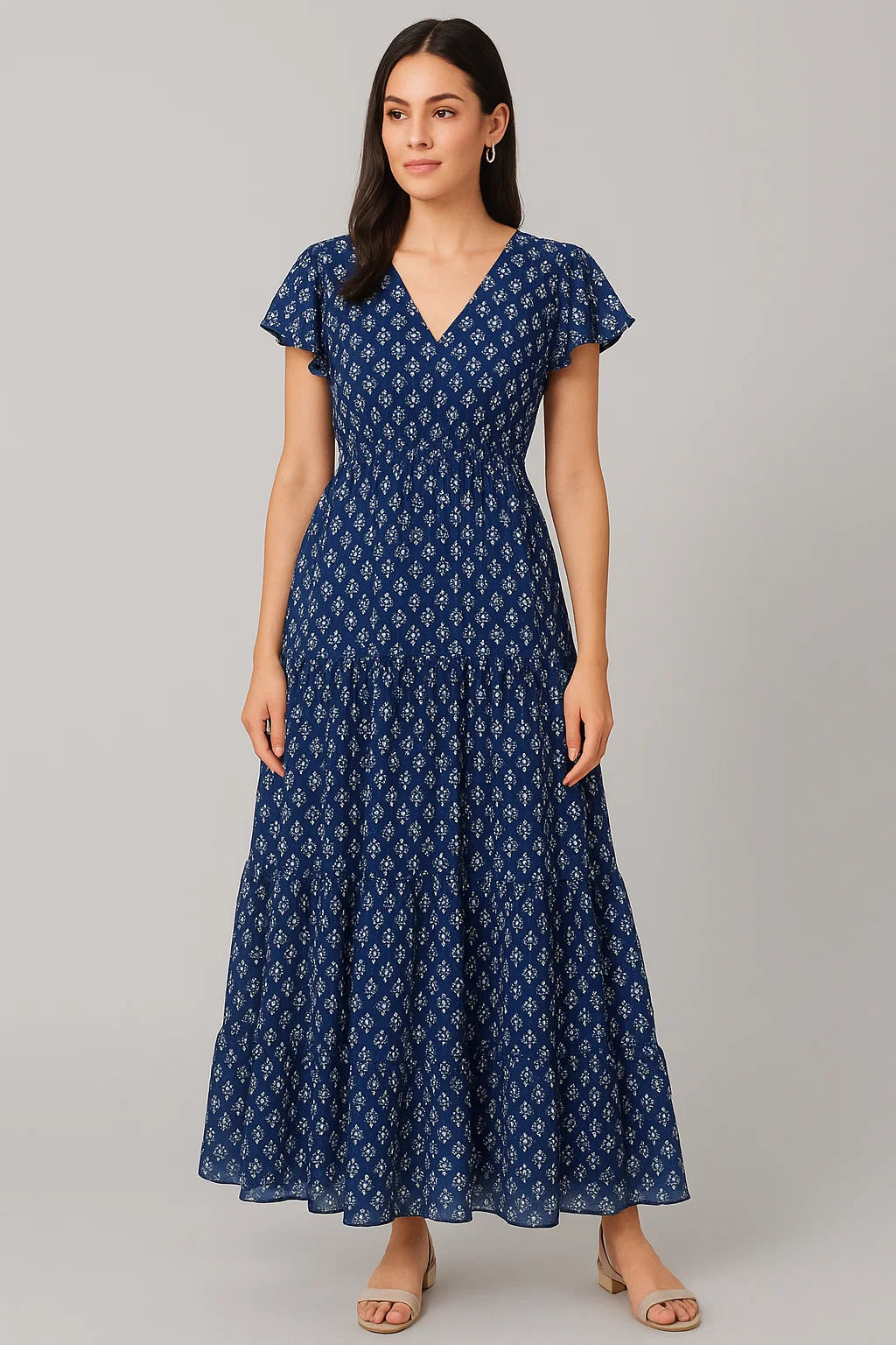 Beautiful Tiny Blue Plants Digital Printed Fabric - Cotton