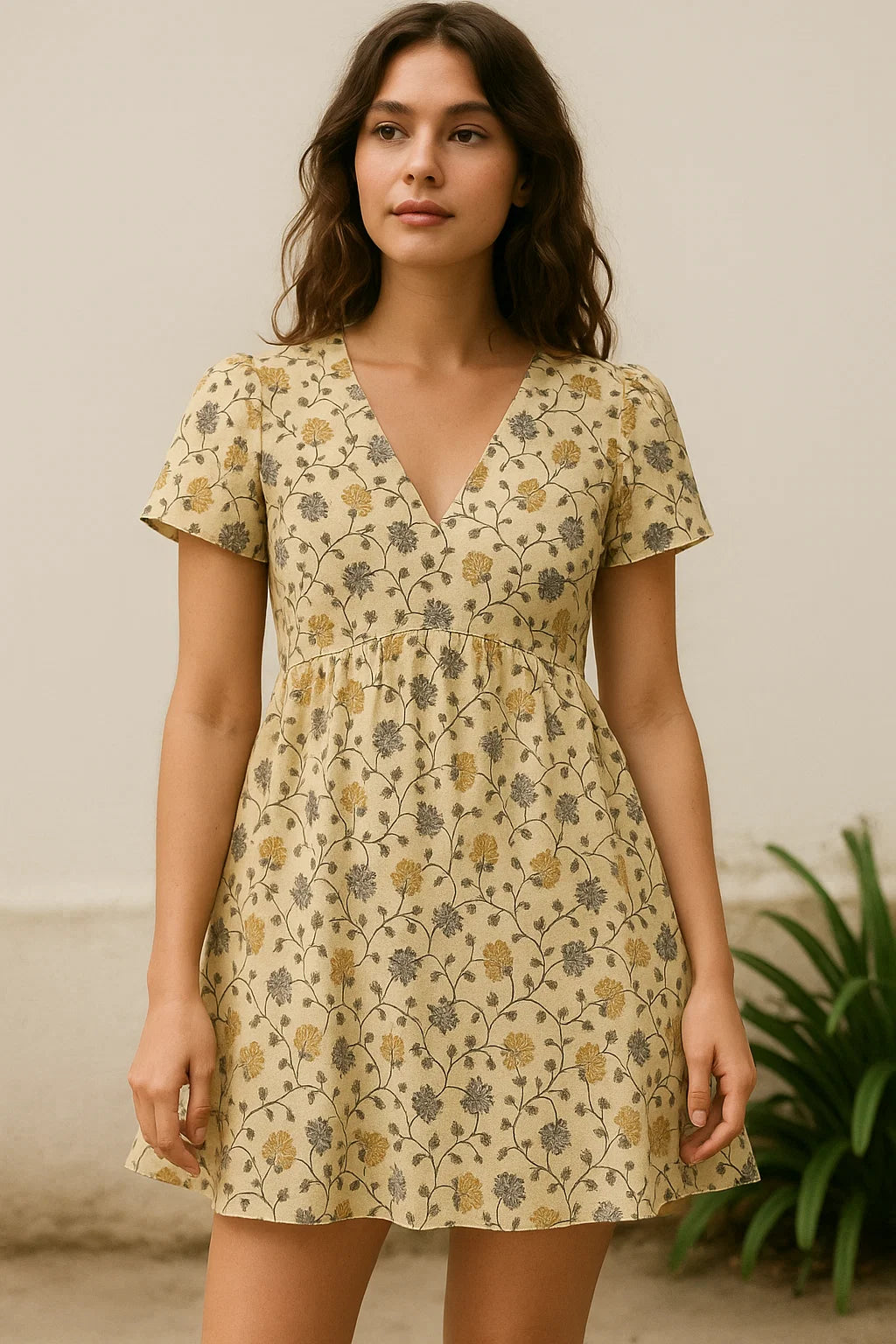 Lovely Chrysanthemum Golden With Hemlock Flower Digital Printed Fabric - Cotton