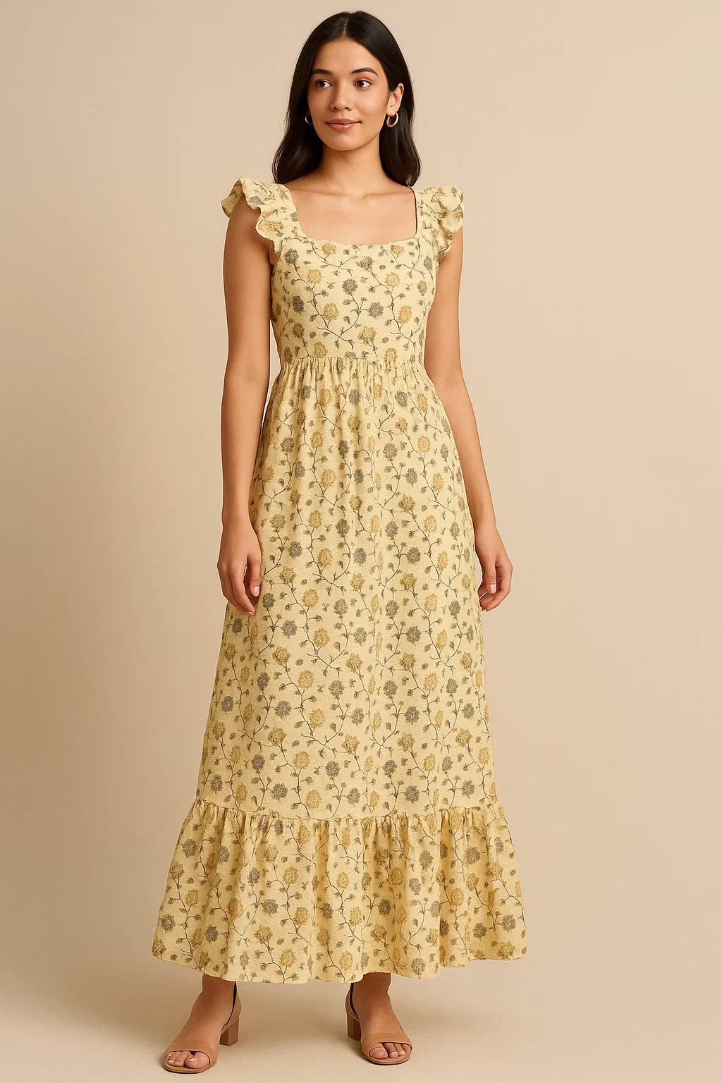 Lovely Chrysanthemum Golden With Hemlock Flower Digital Printed Fabric - Cotton