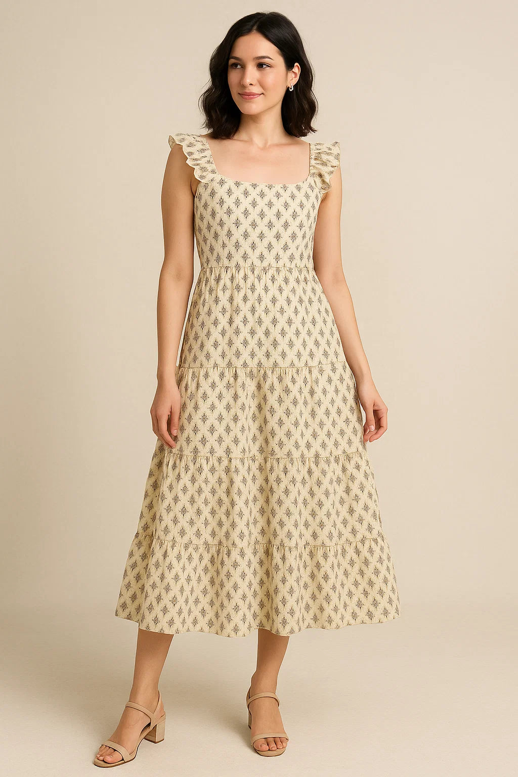 Golden Leaves With Decorative Pattern Digital Printed Fabric - Cotton