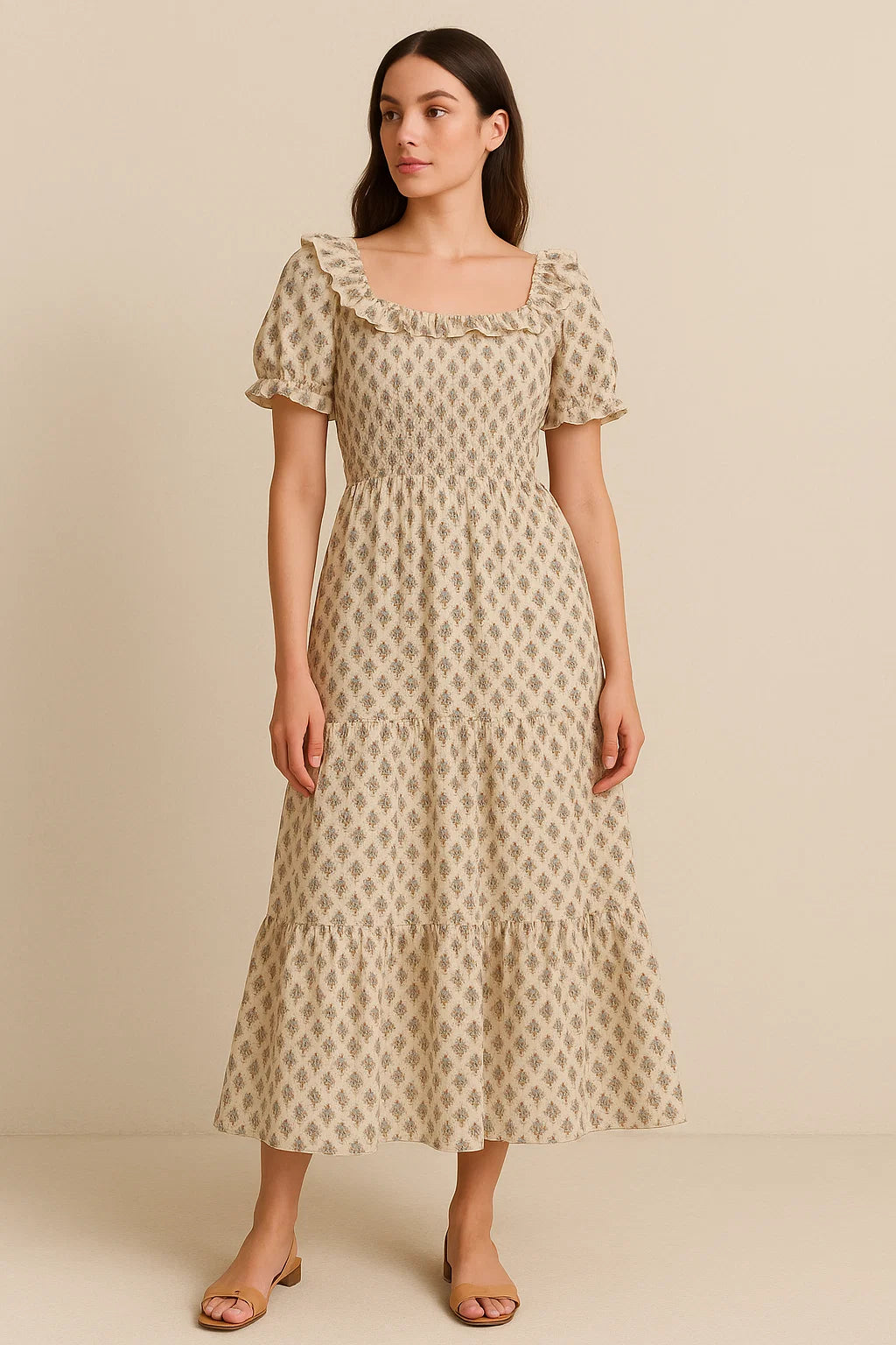 Golden Leaves With Decorative Pattern Digital Printed Fabric - Cotton