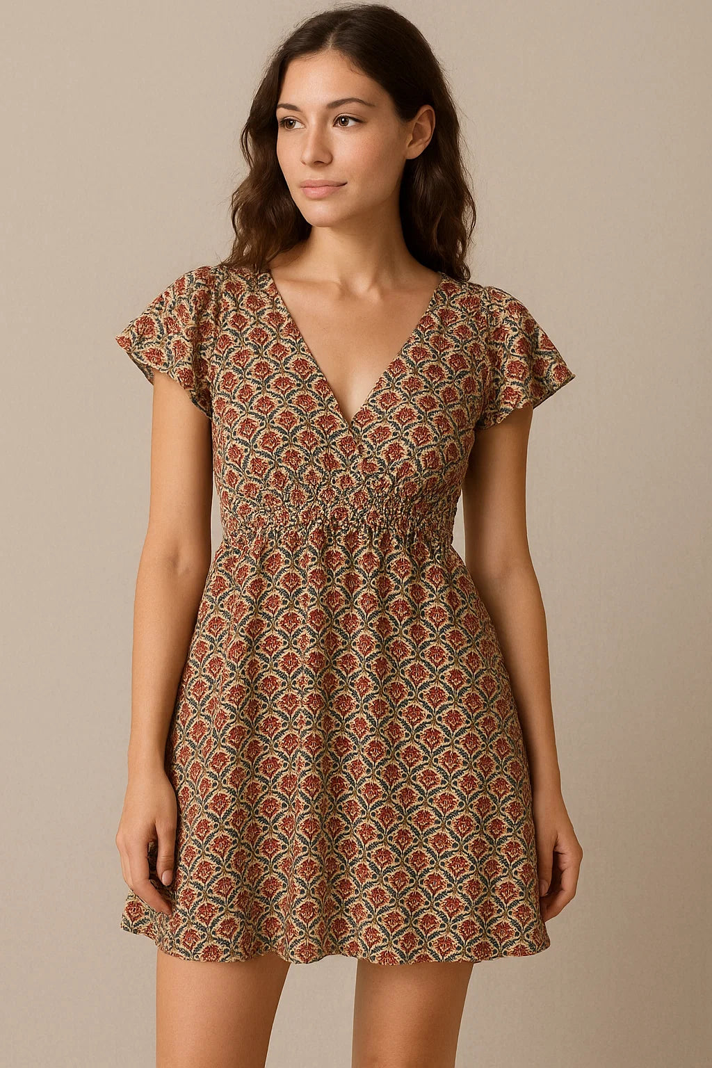 Seamless Opposite Red Flower Pattern Digital Printed Fabric - Cotton