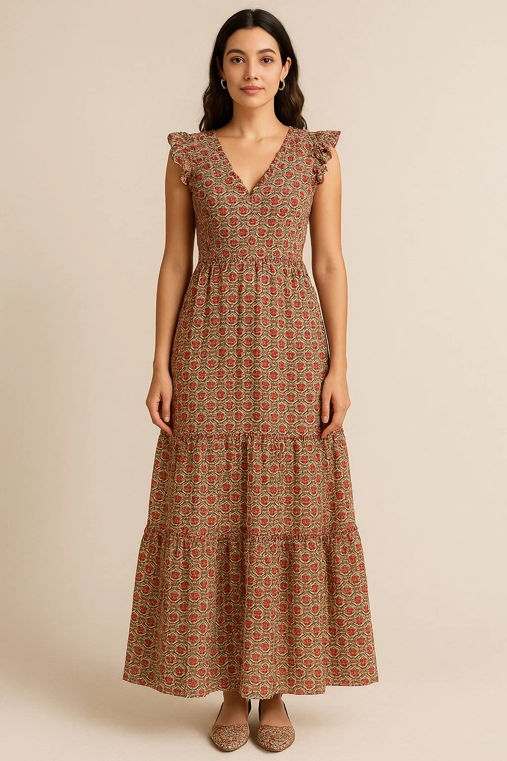 Seamless Opposite Red Flower Pattern Digital Printed Fabric - Cotton