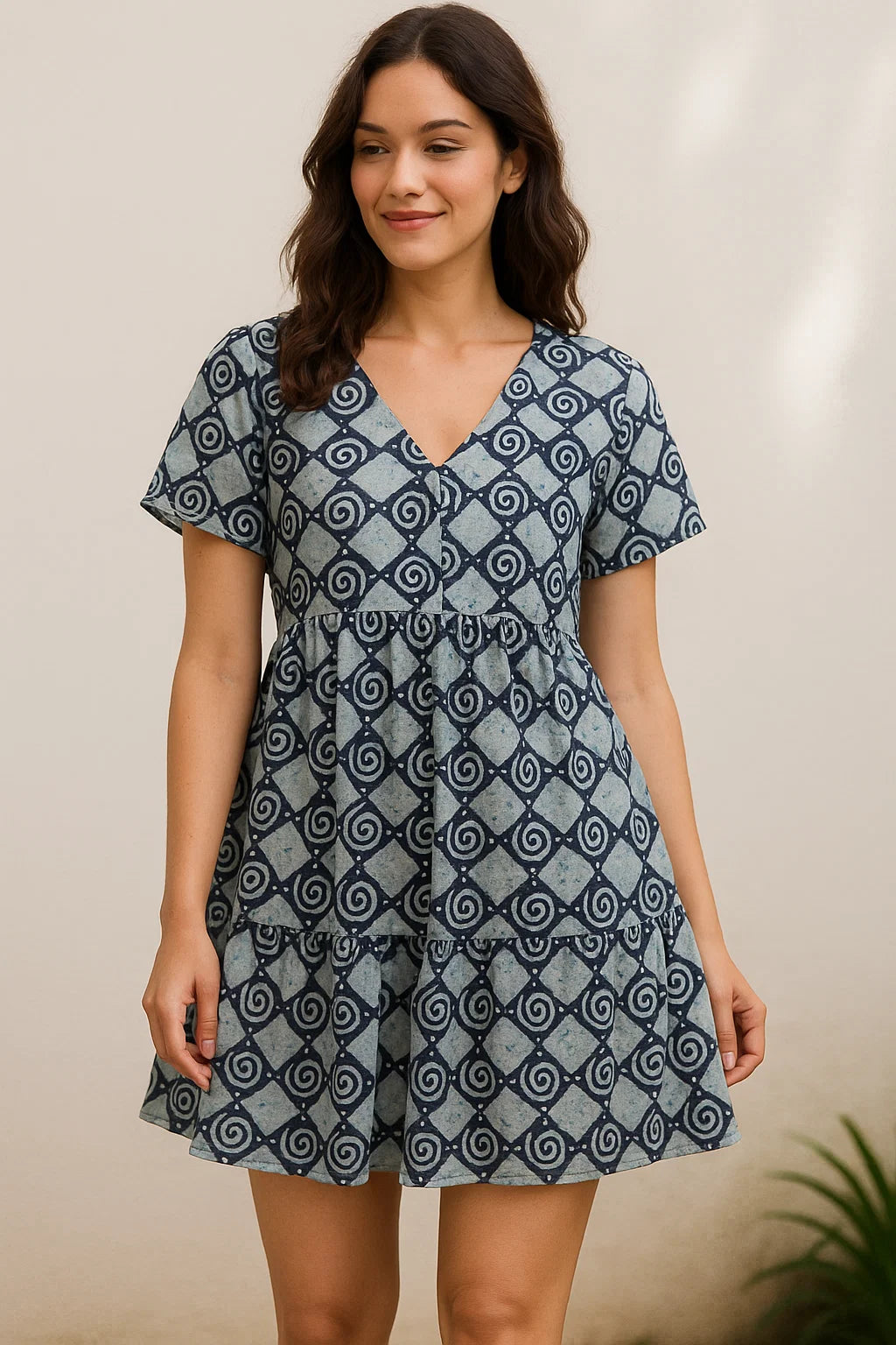 Classic Round With Checks Digital Printed Fabric - Cotton