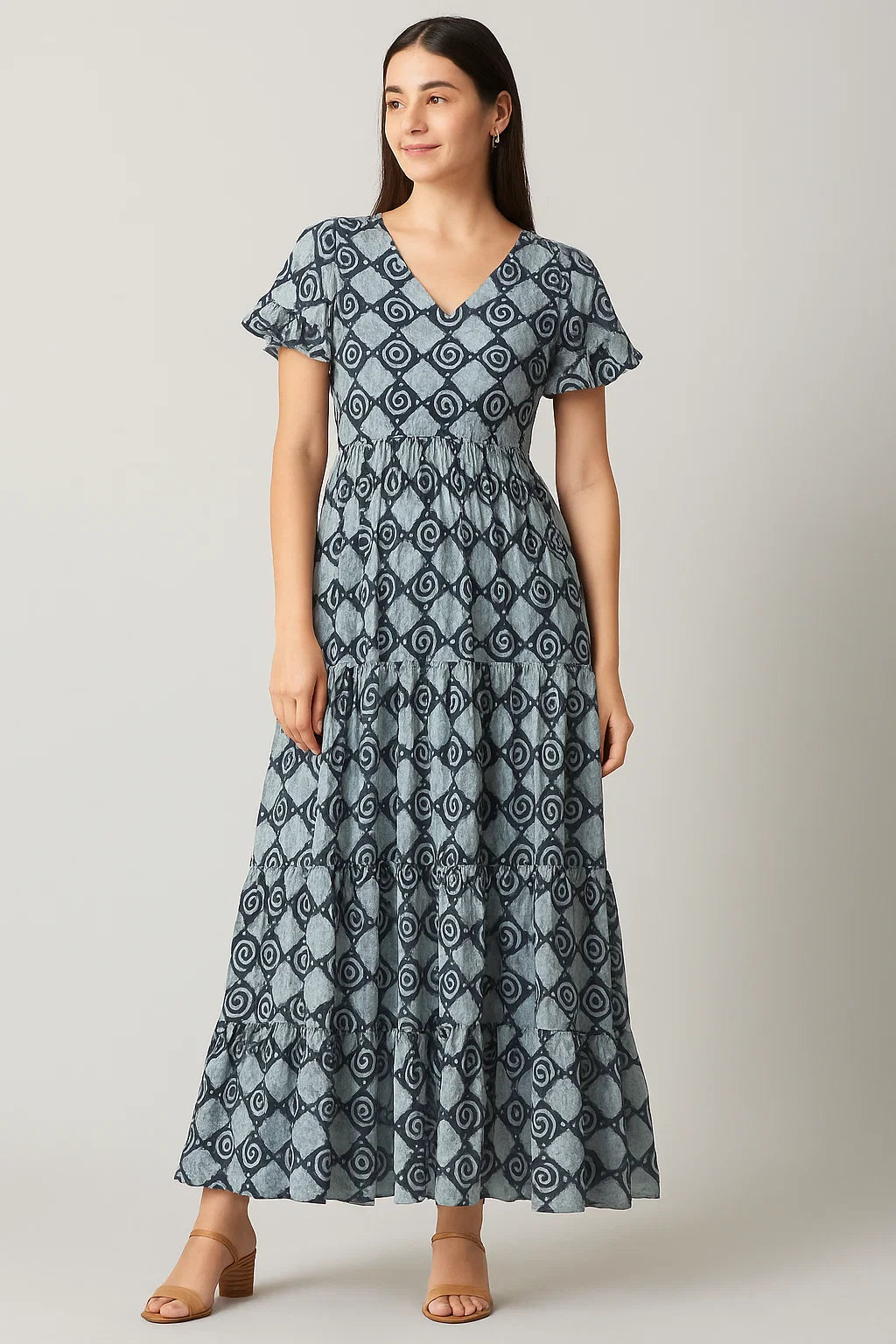 Classic Round With Checks Digital Printed Fabric - Cotton