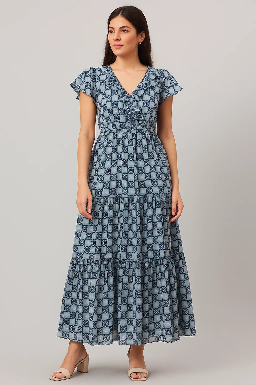 Classic Round With Checks Digital Printed Fabric - Cotton