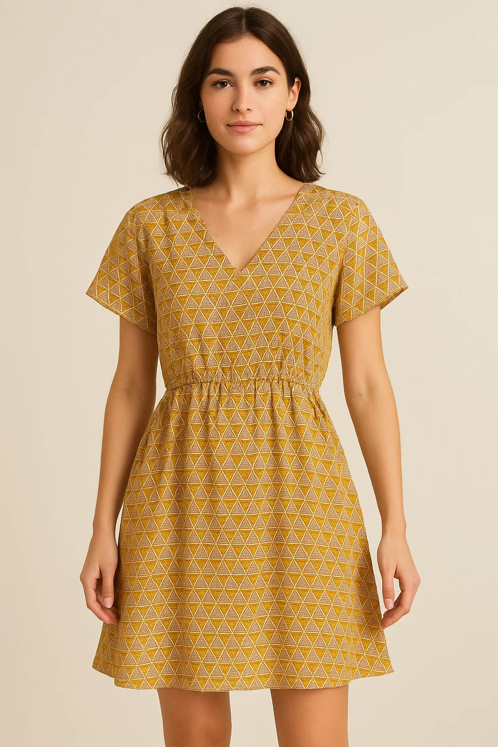 Combination Of Hexagon And Triangle Digital Printed Fabric - Cotton