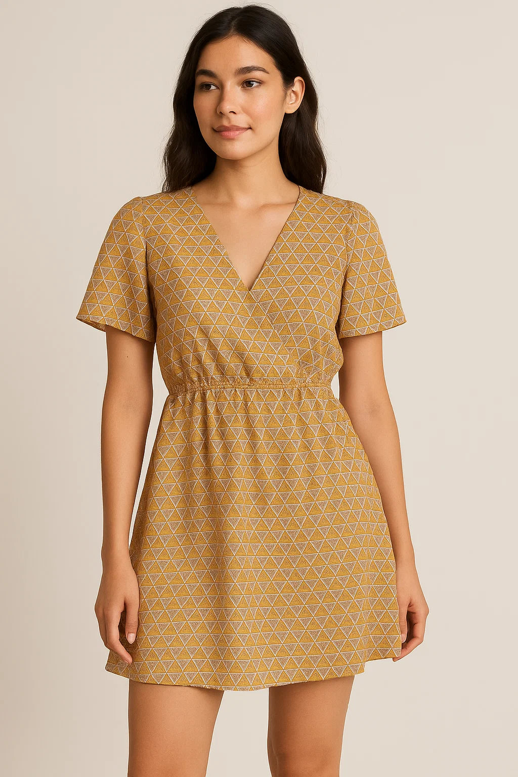 Combination Of Hexagon And Triangle Digital Printed Fabric - Cotton