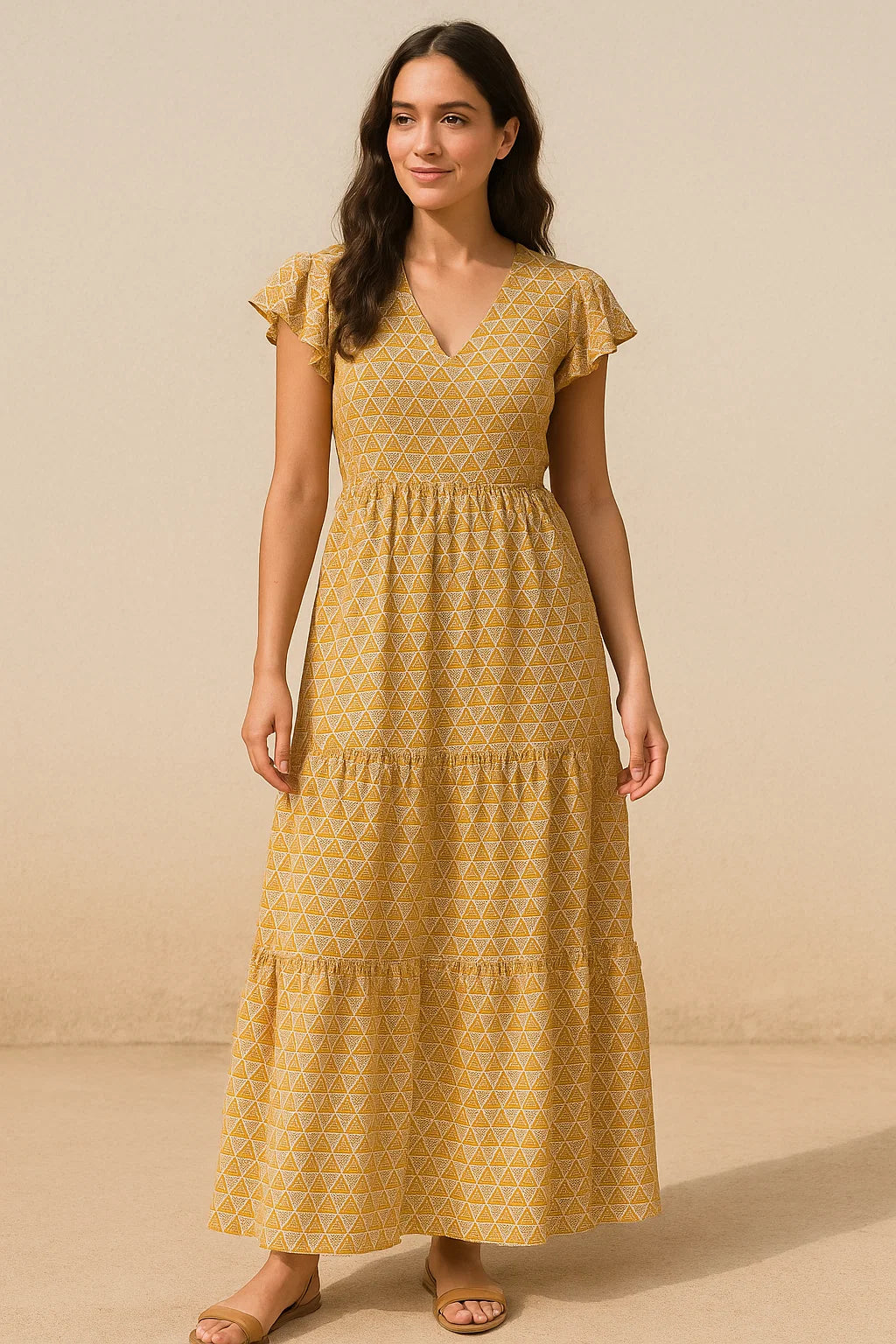 Combination Of Hexagon And Triangle Digital Printed Fabric - Cotton