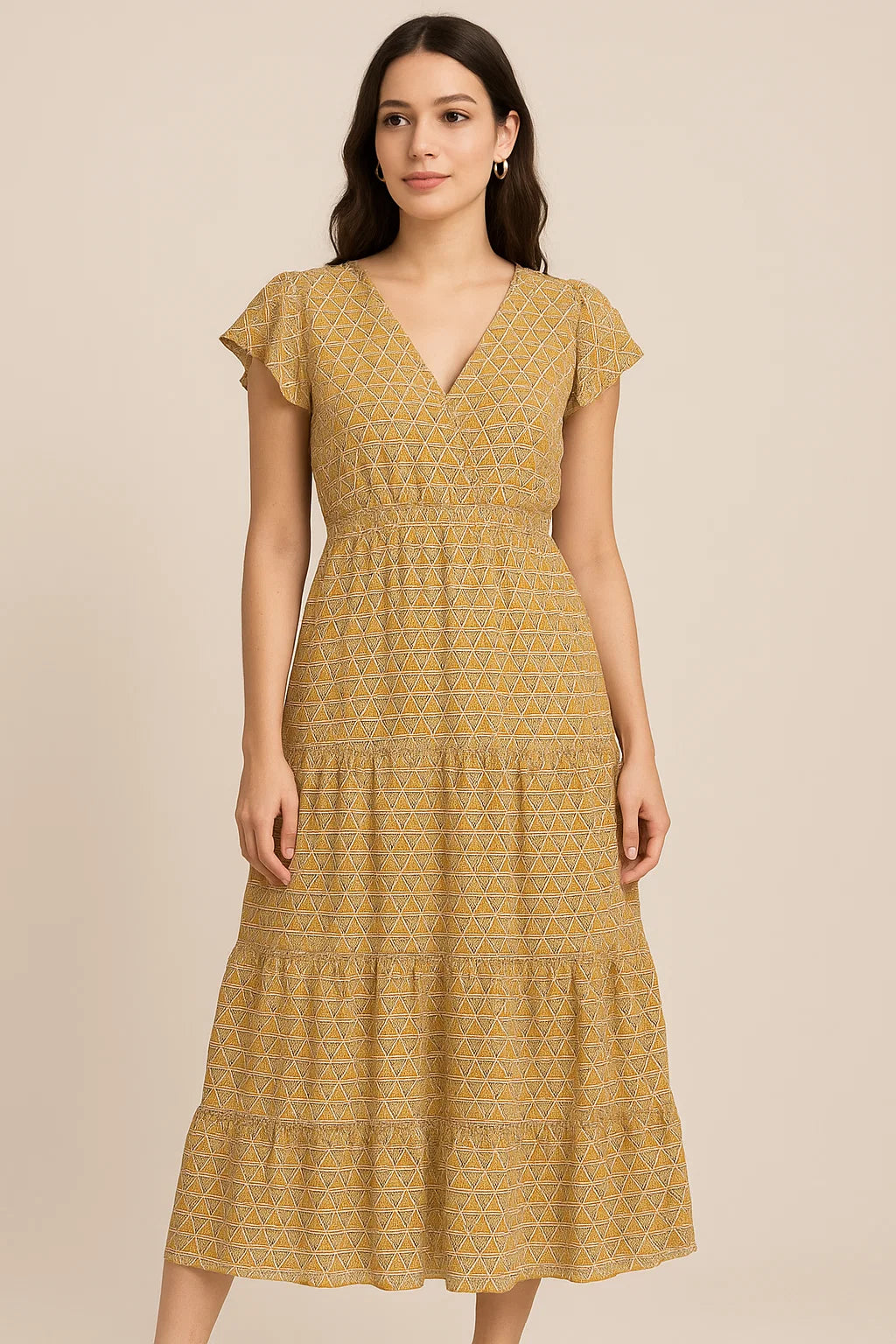 Combination Of Hexagon And Triangle Digital Printed Fabric - Cotton