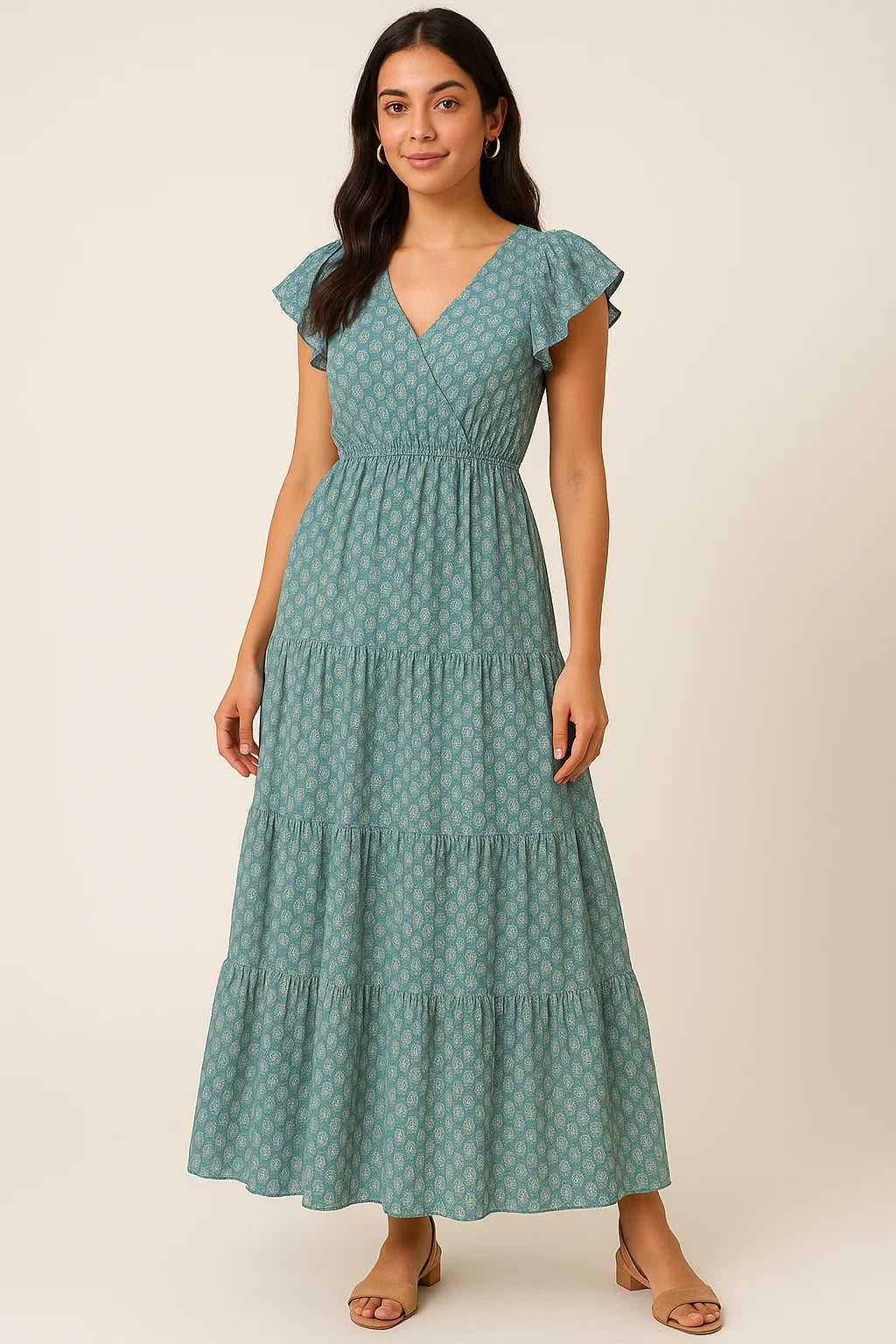 Morden Mango Leaves With Gumbo Colour Digital Printed Fabric - Cotton