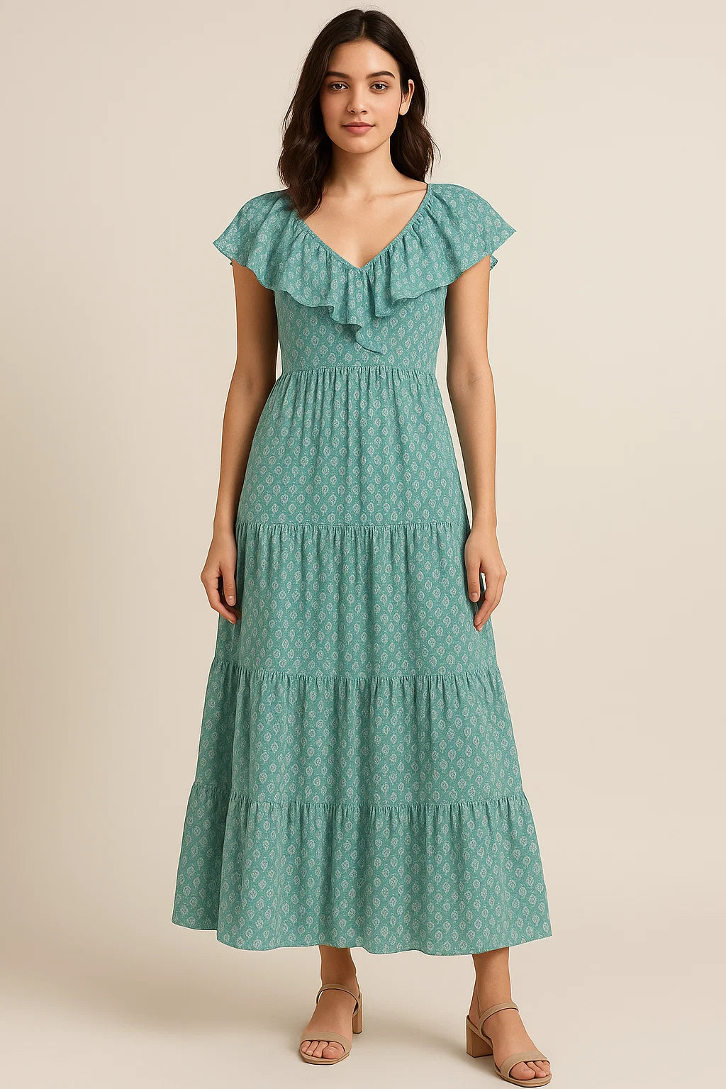 Morden Mango Leaves With Gumbo Colour Digital Printed Fabric - Cotton