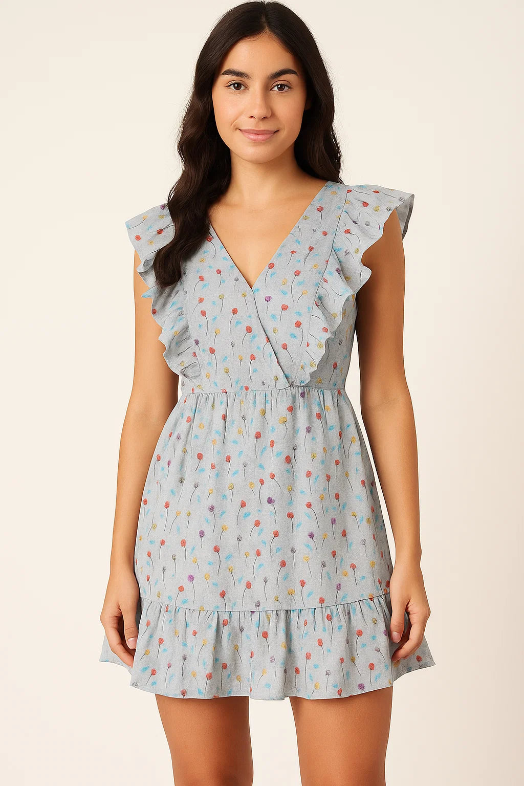 Colourful Flower Chintz With Small Leaves Digital Printed Fabric - Pure Cotton