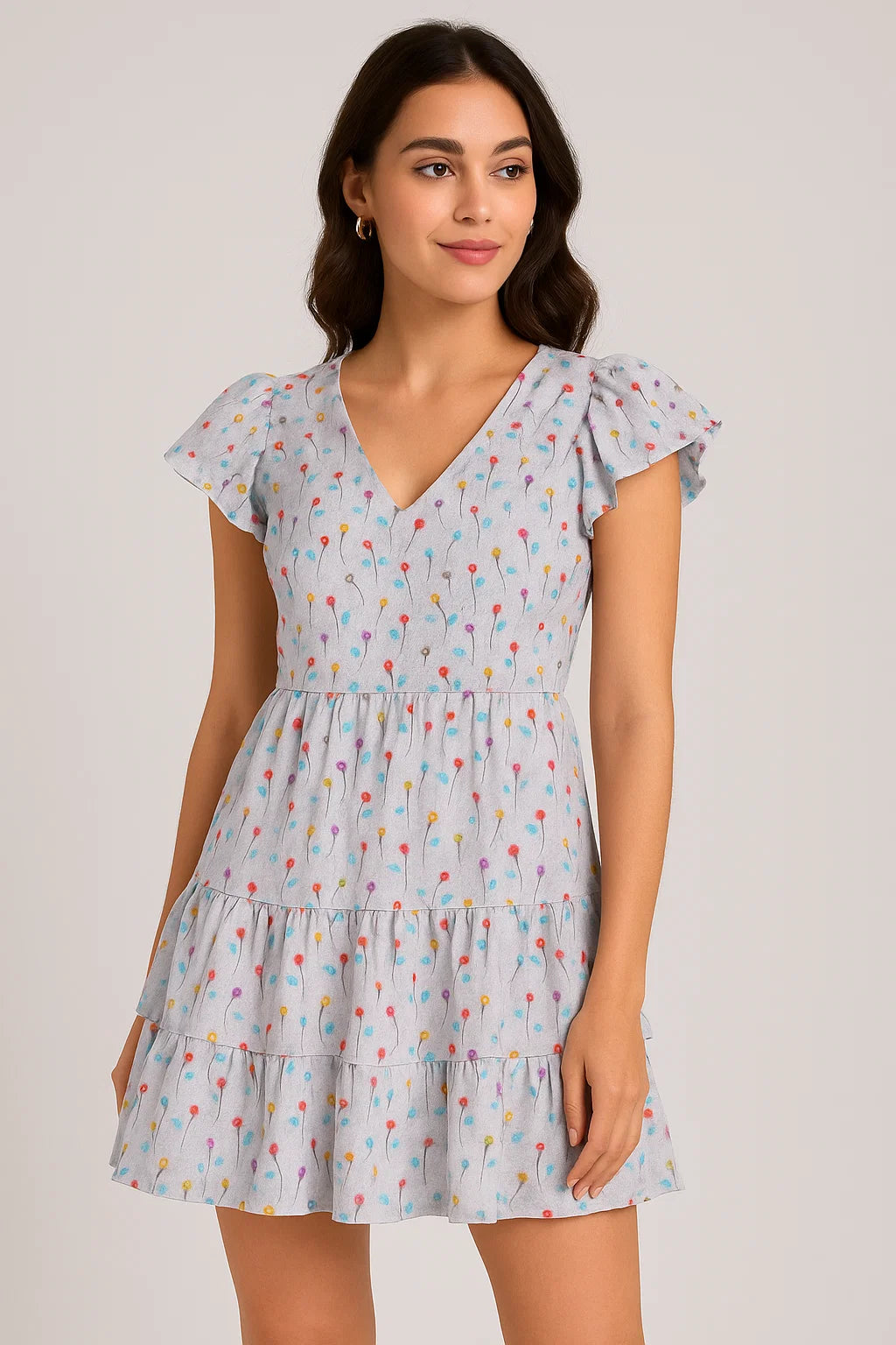 Colourful Flower Chintz With Small Leaves Digital Printed Fabric - Pure Cotton